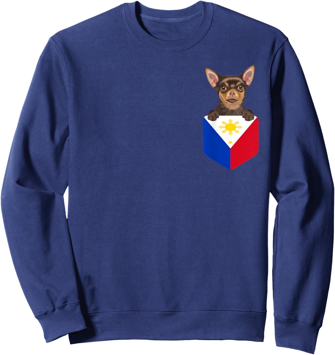 Philippines Flag Brown Chihuahua Dog In Pocket Men Women Kids Sweatshirt - Sweatshirt | Navy