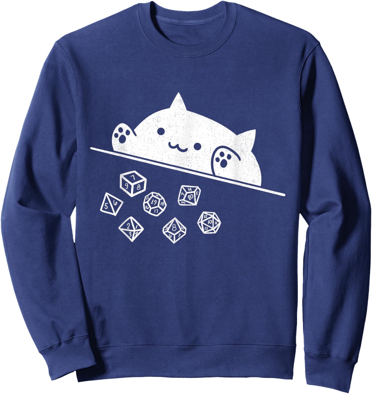 Cute Cat Gamer RPG Game Rainbow Dice Nerdy Men Women Kids Sweatshirt - Sweatshirt | Navy