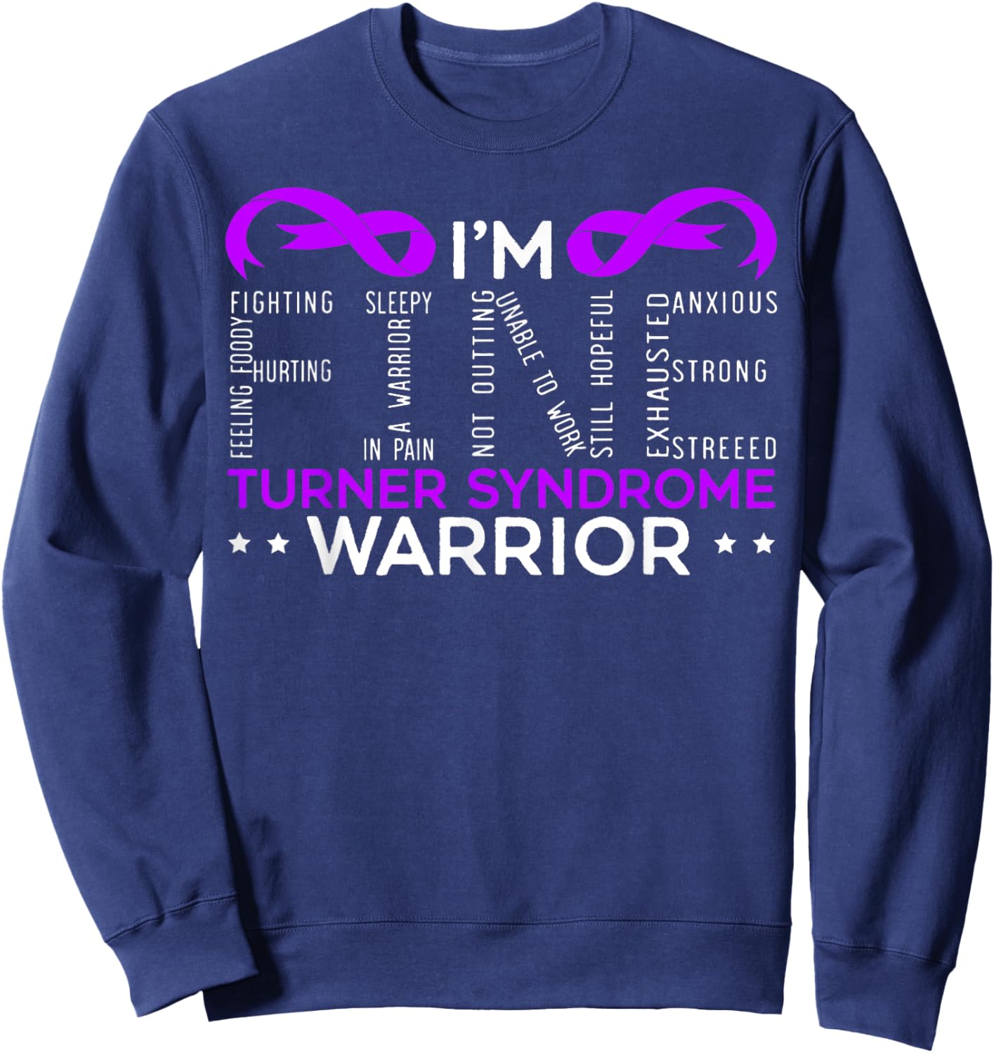 Turner Syndrome Awareness SteMi Apparel -Adults Black Cotton 65% Polyester 35% Classic Fit Collarless Short Sleeve Turner Syndrome Warrior Turner Syndrome Awareness Small Sweatshirt - Sweatshirt | Navy