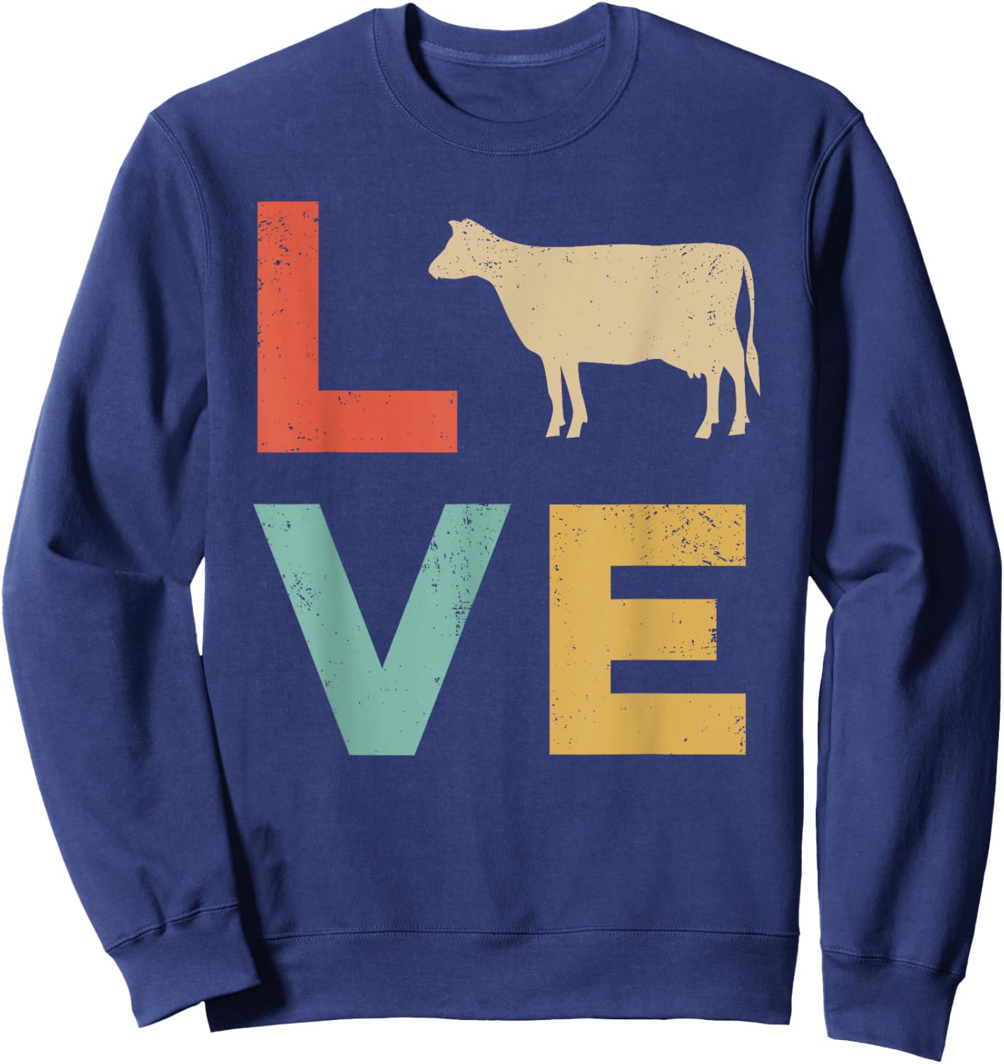 Love Cow Vintage Retro Dairy Cattle Livestock Farmer Gift Sweatshirt - Sweatshirt | Navy