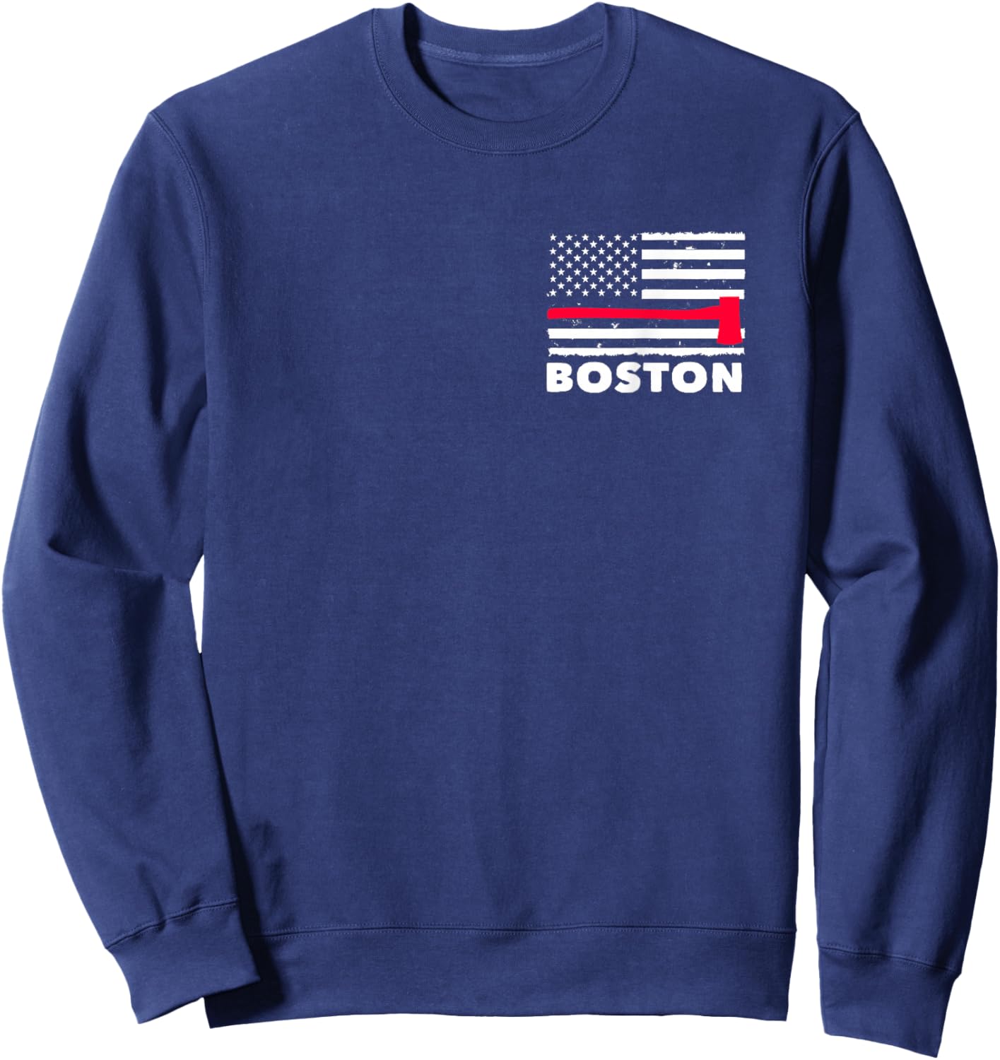 Boston US Flag Pocket Firefighter Thin Red Line Fireman Gift Sweatshirt - Sweatshirt | Navy