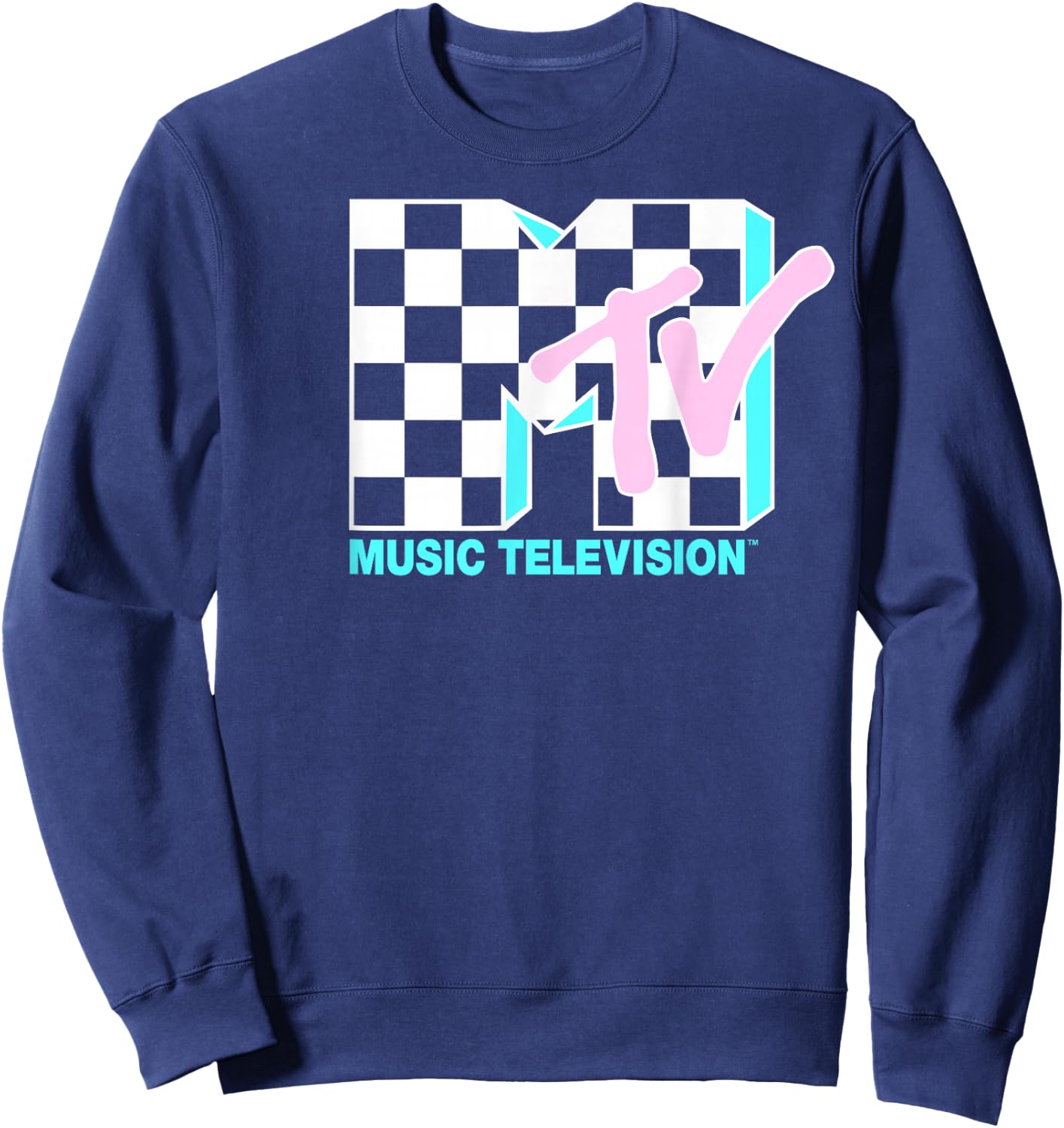 MTV Neon Checkered Logo Graphic Sweatshirt - Sweatshirt | Navy