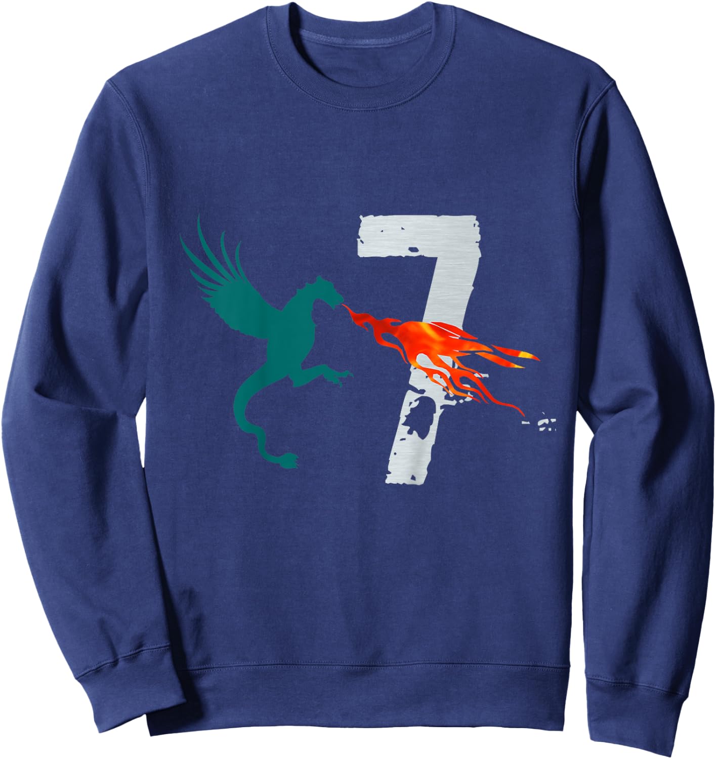 Kids Boy Girl 7 Year Old Birthday Dragon Shirt 7th Birthday Sweatshirt - Sweatshirt | Navy