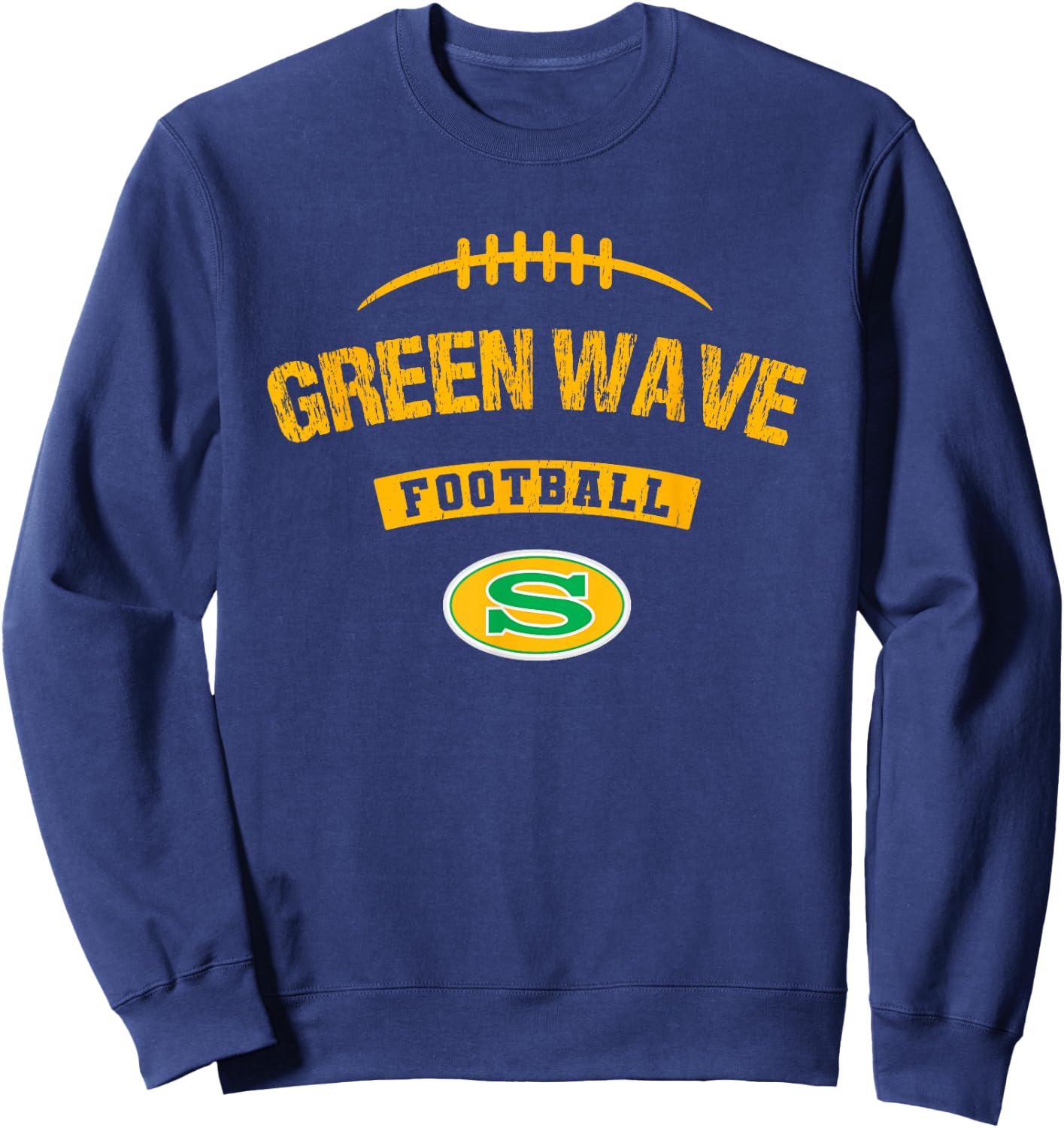 Summerville Green Wave Logo Football Distressed HS Sweatshirt - Sweatshirt | Navy