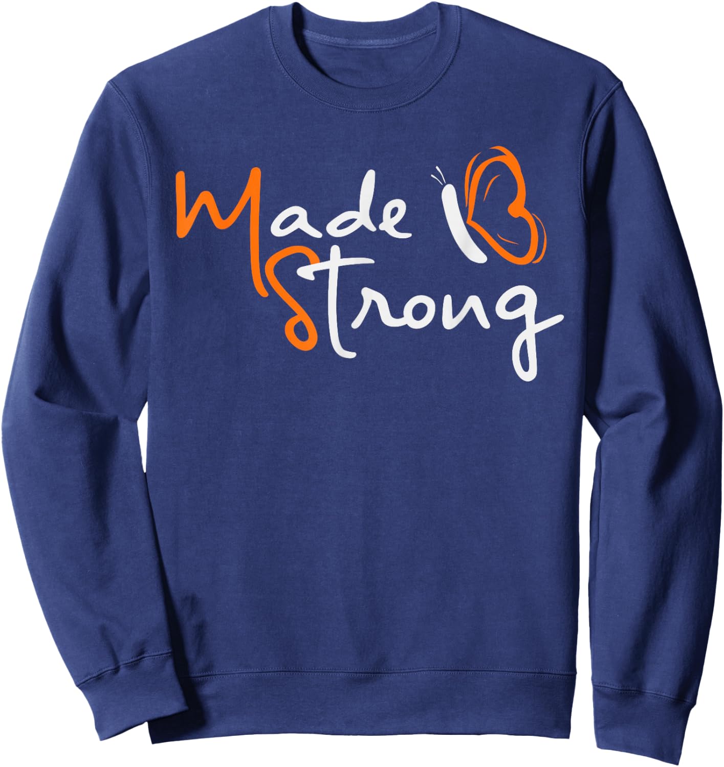 Multiple Sclerosis Awareness Orange Ribbon Butterfly Shirt Sweatshirt - Sweatshirt | Navy