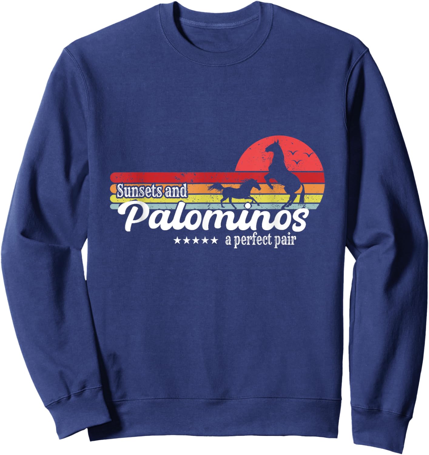 Vintage Sunset Horse Riding Palomino Breed Cowgirl Sweatshirt - Sweatshirt | Navy