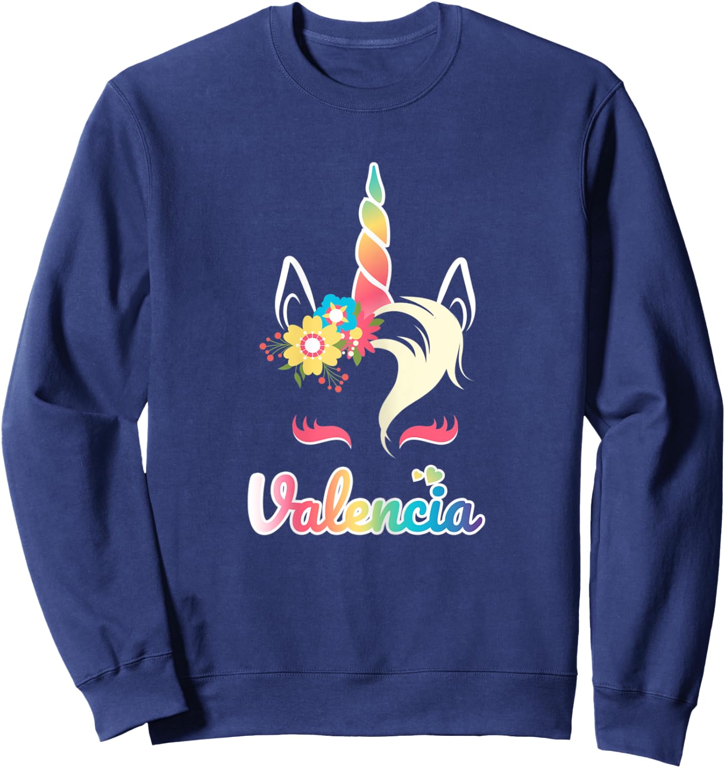 Rainbow Unicorn Valencia apparel Custom Name Gift girls Sweatshirt - Sweatshirt | Navy