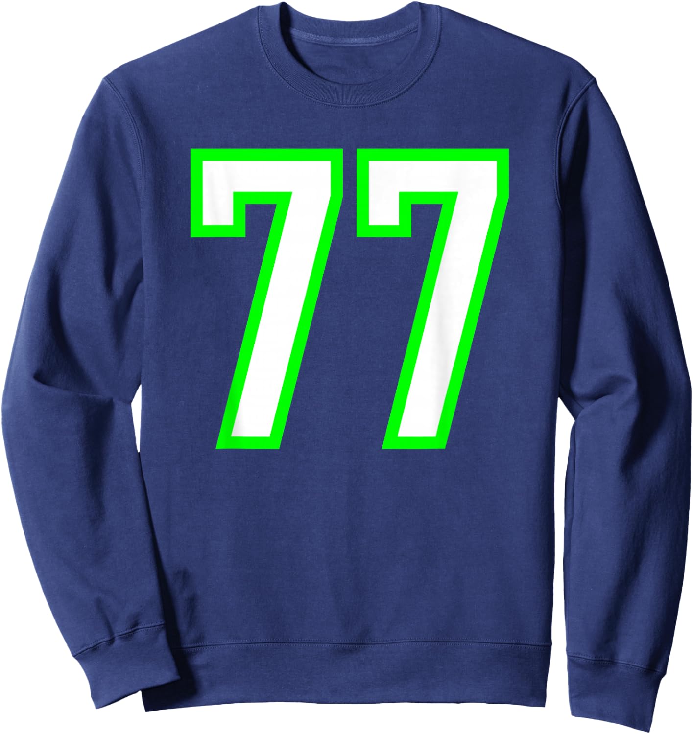 White Lime Sports Team Number #77 Sweatshirt - Sweatshirt | Navy