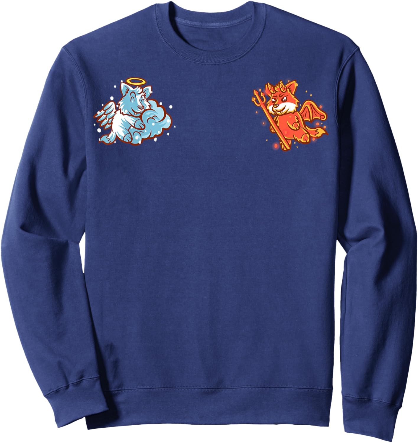 Fox Angel and Devil Nerd Geek Good Bad Foxes Funny Animal Sweatshirt - Sweatshirt | Navy