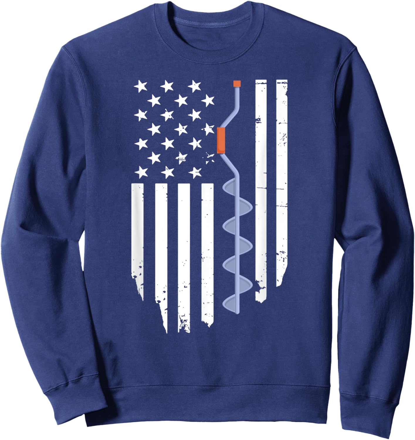 Ice Fishing Retro American Flag USA Fishermen Eskimo Winter Sweatshirt - Sweatshirt | Navy
