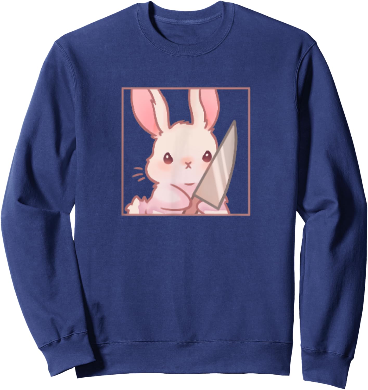 Cute Kawaii Cartoon Coquette Emote Angry Rabbit Bunny Knife Sweatshirt - Sweatshirt | Navy