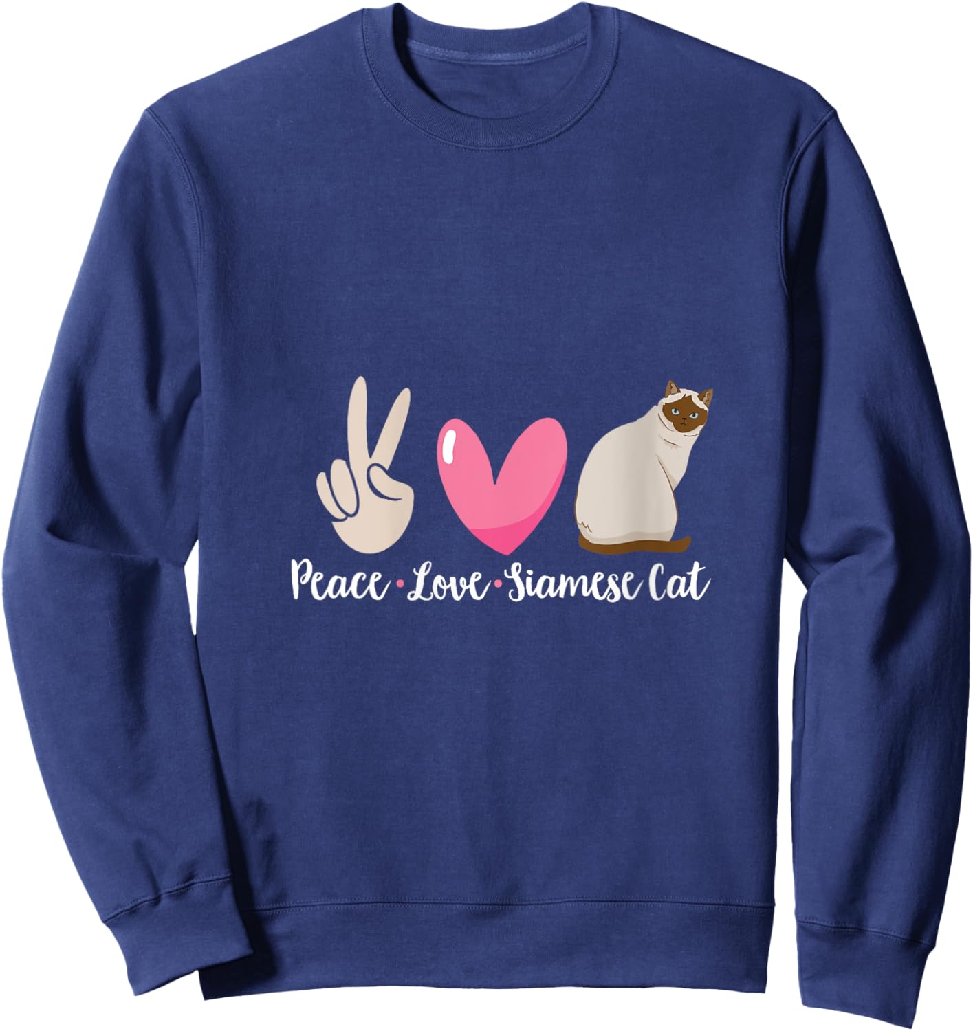 Siamese Cat Peace Love Siamese Cat V-Neck Sweatshirt - Sweatshirt | Navy