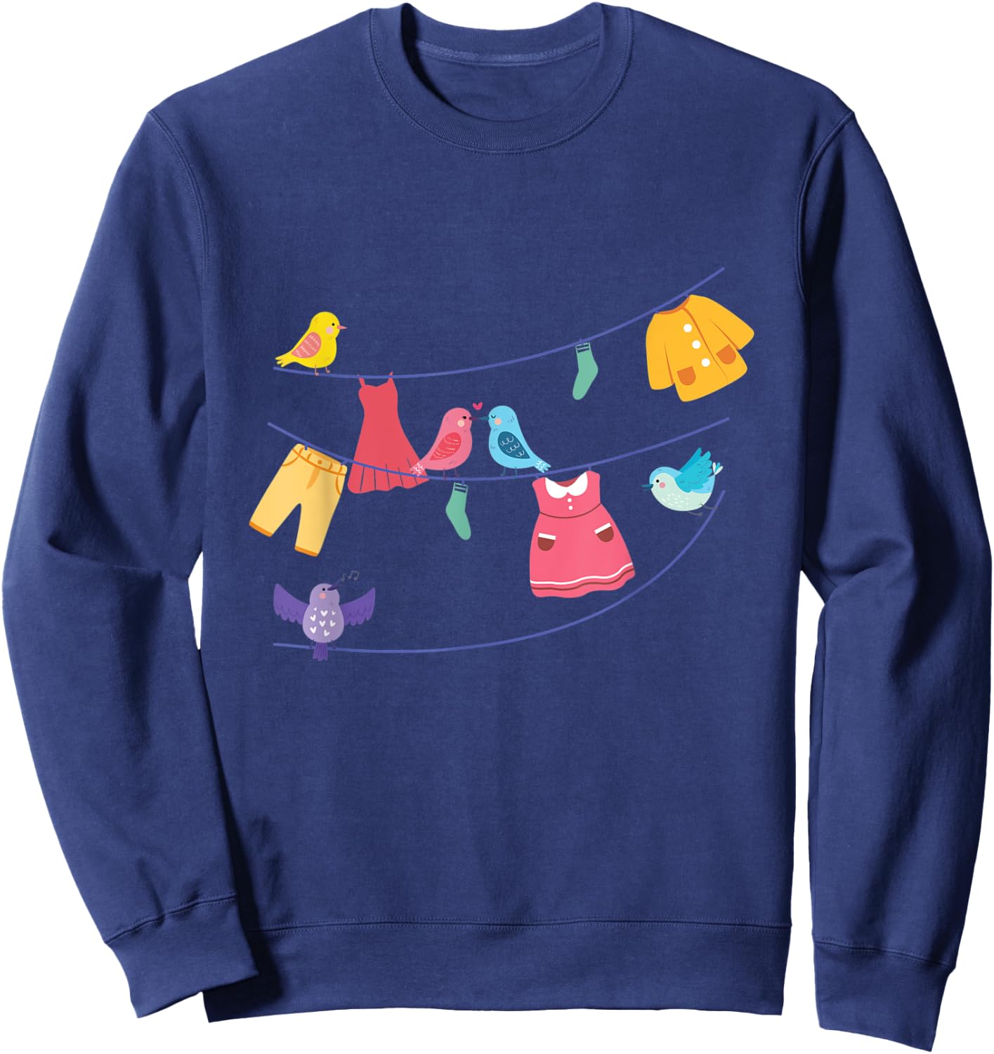 Laundry Birds Hanging On Clothes Line Bird Lover Rope Gift Sweatshirt - Sweatshirt | Navy