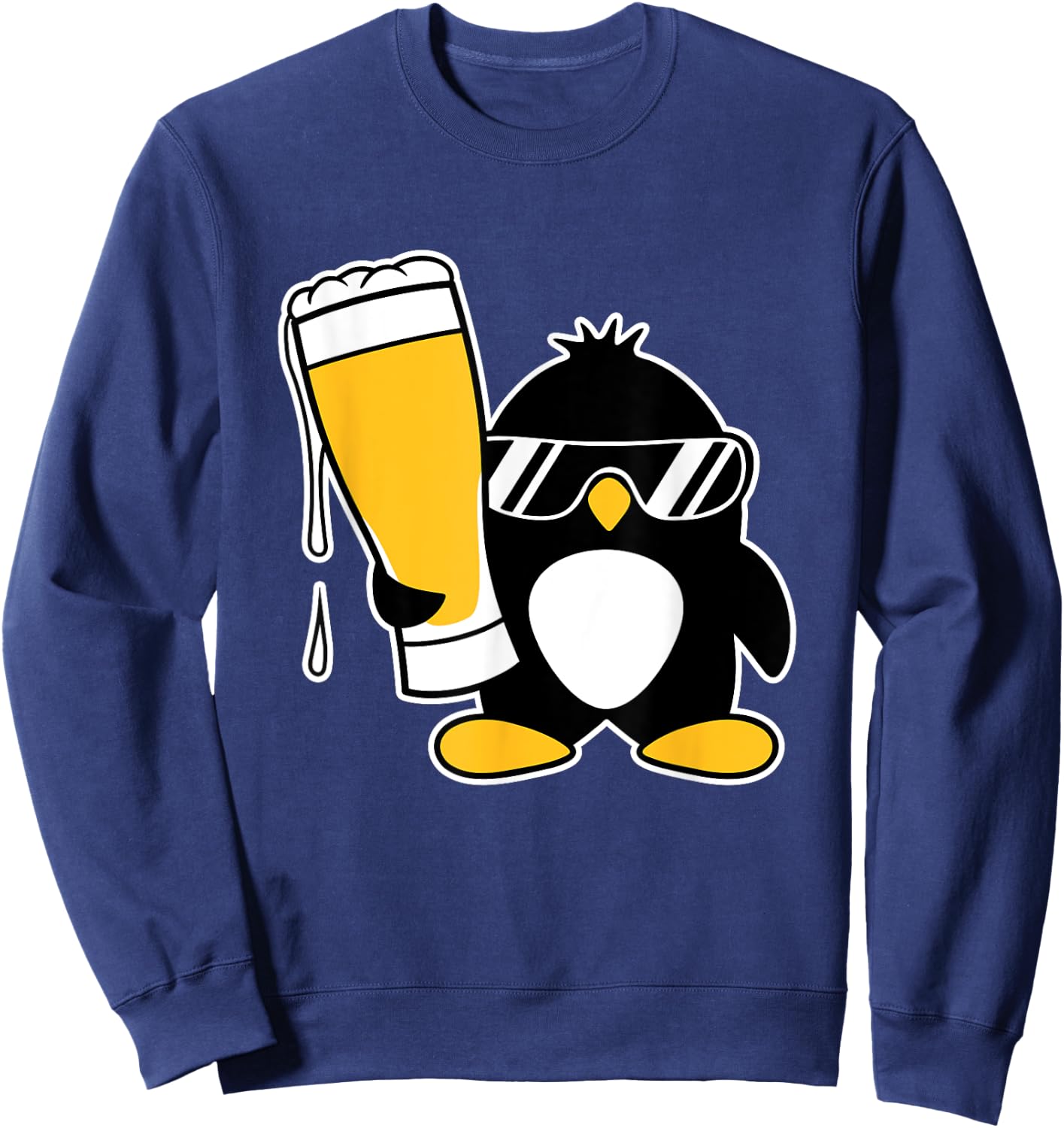 Funny Penguin With Cool Sunglasses Holding A Beer Alcohol Sweatshirt - Sweatshirt | Navy