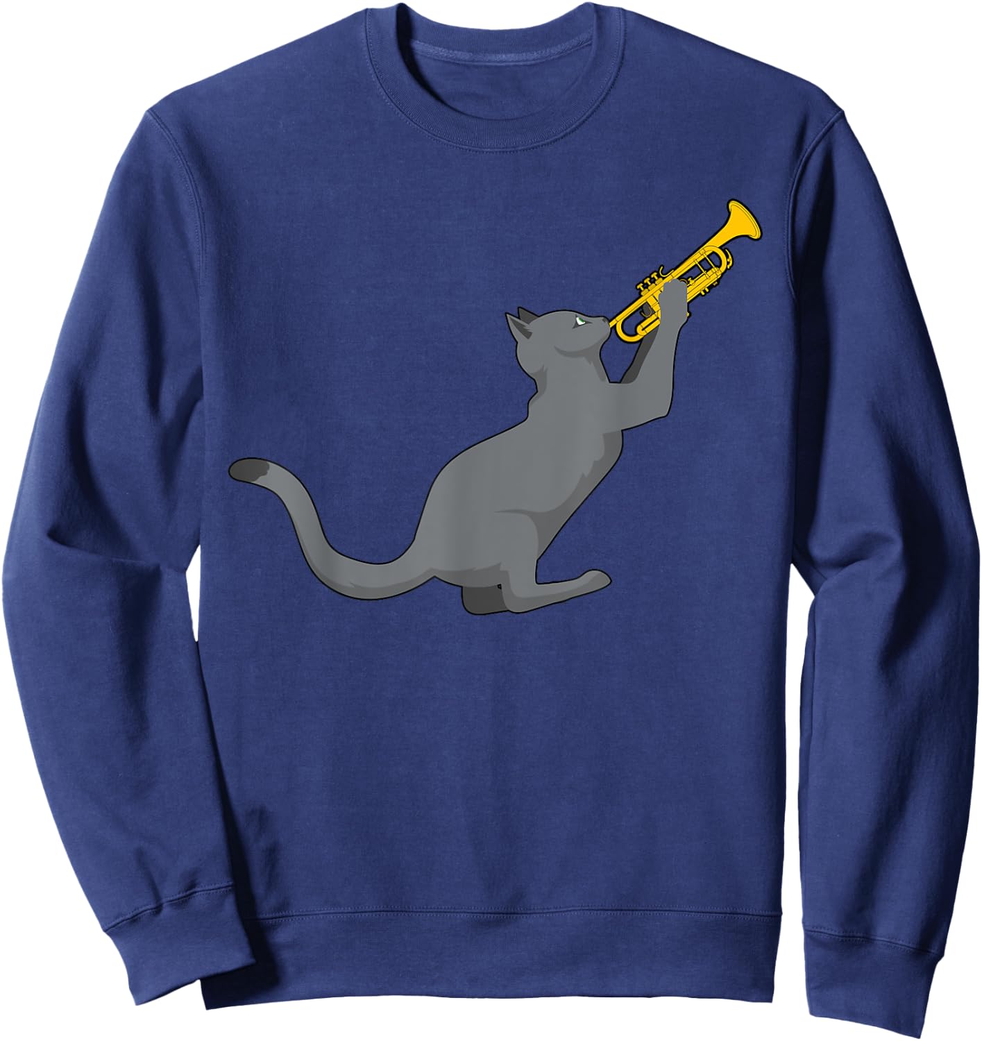 Jazz Cat Trumpet Funny Kitty Musician Cute Animal Playing Men Women Girls Kids Sweatshirt - Sweatshirt | Navy