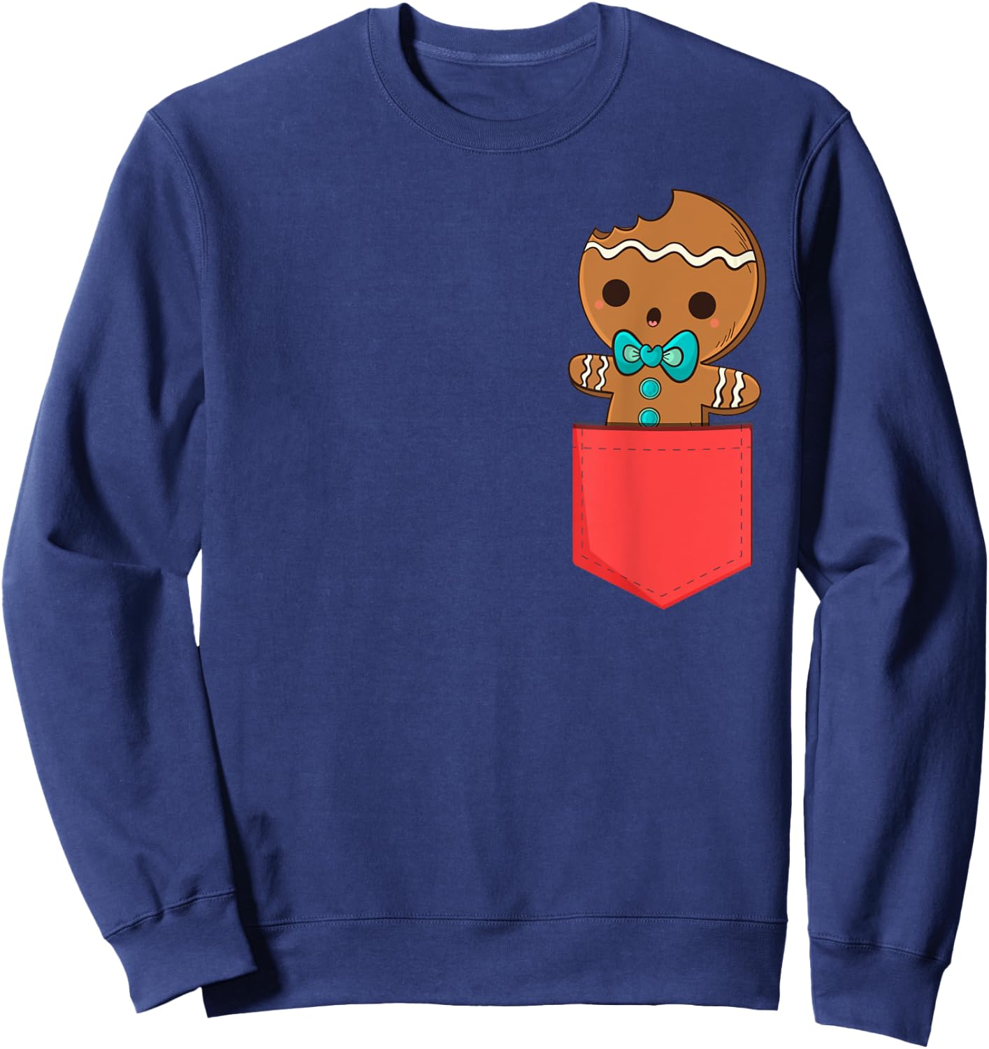 Cute Pocket Gingerbread Man Christmas In Pocket Sweatshirt - Sweatshirt | Navy