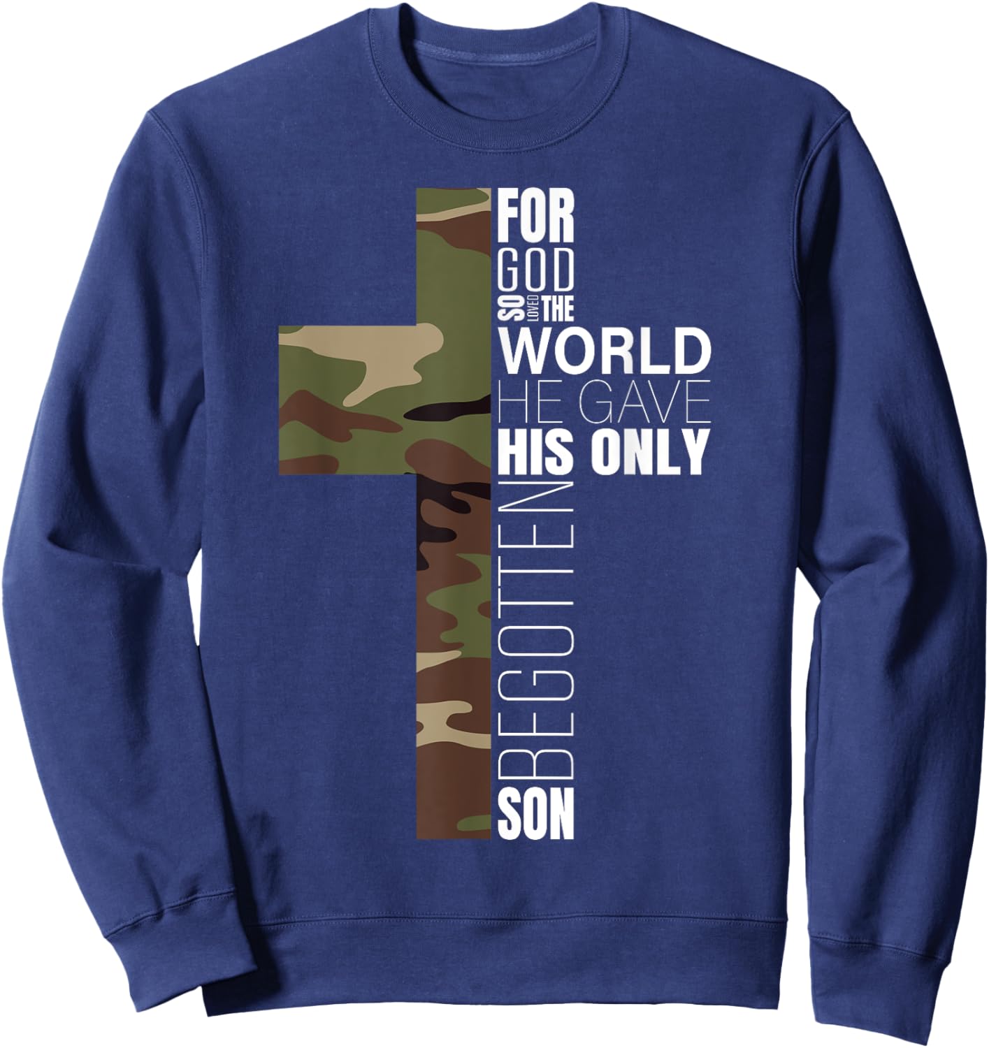 Green Camo Christian Cross Bible Verse Gifts Men John 3 16 Premium Sweatshirt - Sweatshirt | Navy