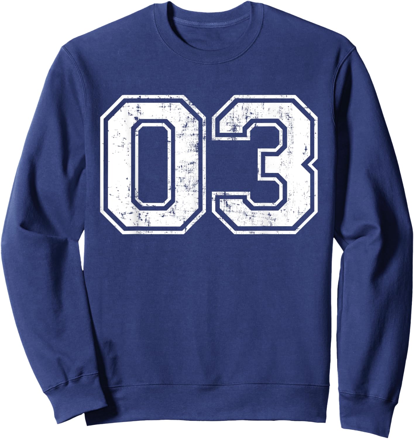 Number 03 Varsity Distressed Vintage Sports Team Practice Sweatshirt - Sweatshirt | Navy