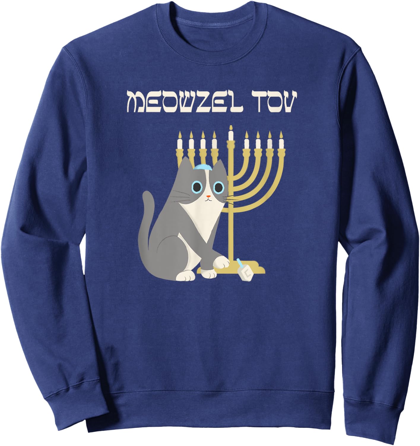 Funny Hanukkah Cat Meowzeltov Jewish Chanukah Men Women Kids Sweatshirt - Sweatshirt | Navy