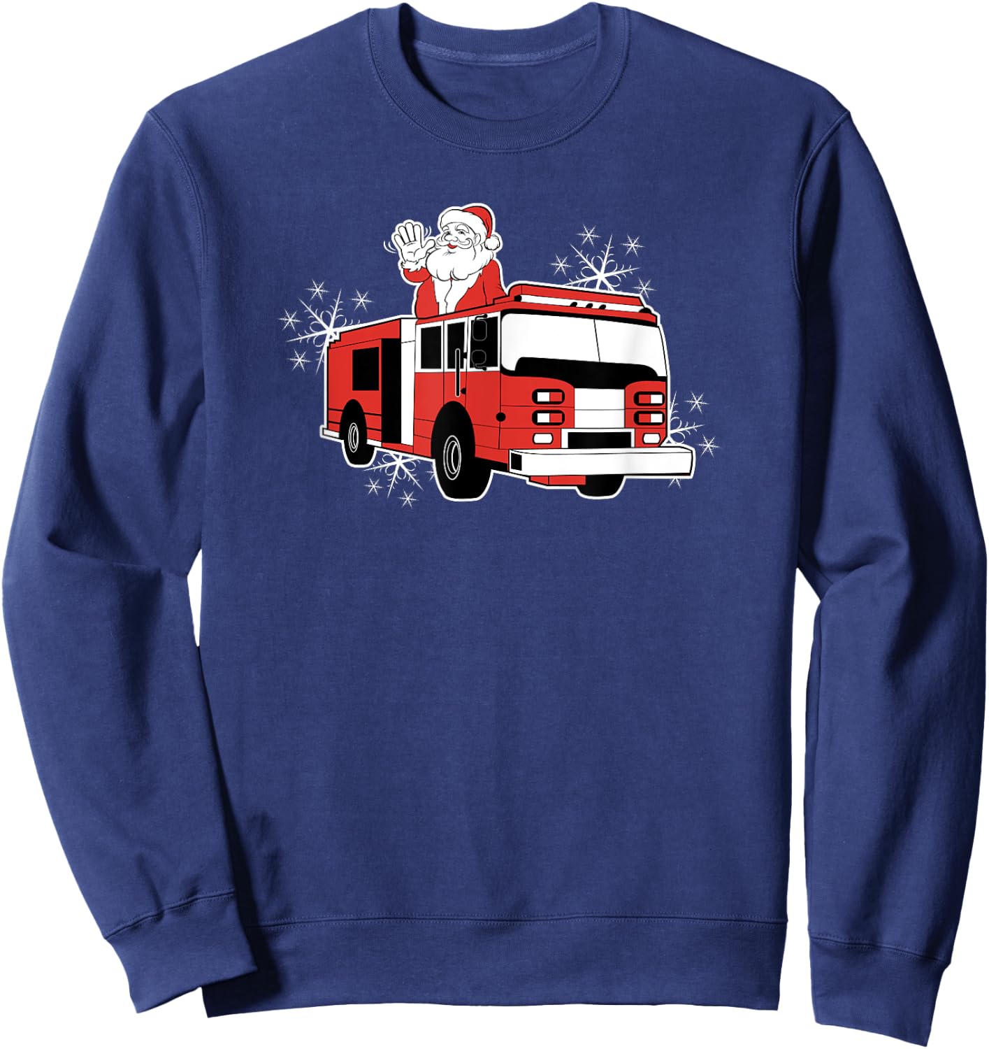 Santa Claus Fire Truck Firefighter Christmas Sweatshirt - Sweatshirt | Navy