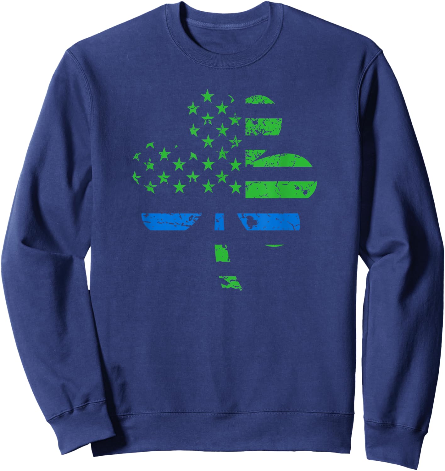 Shamrock USA Flag Thin Blue Line Police St. Patrick's Day Sweatshirt - Sweatshirt | Navy