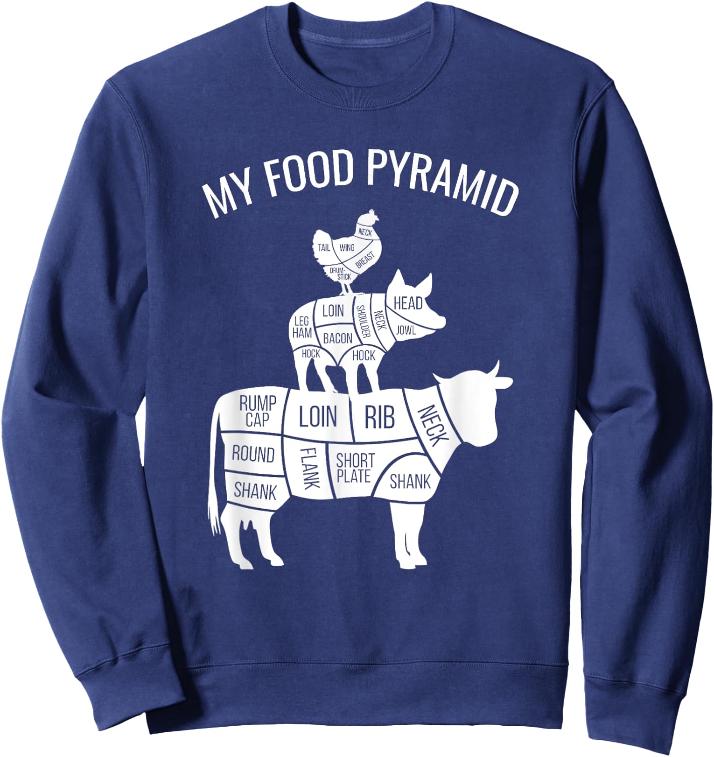 My Food Pyramid Funny Carnivore Cow Pig Chicken Small Sweatshirt - Sweatshirt | Navy