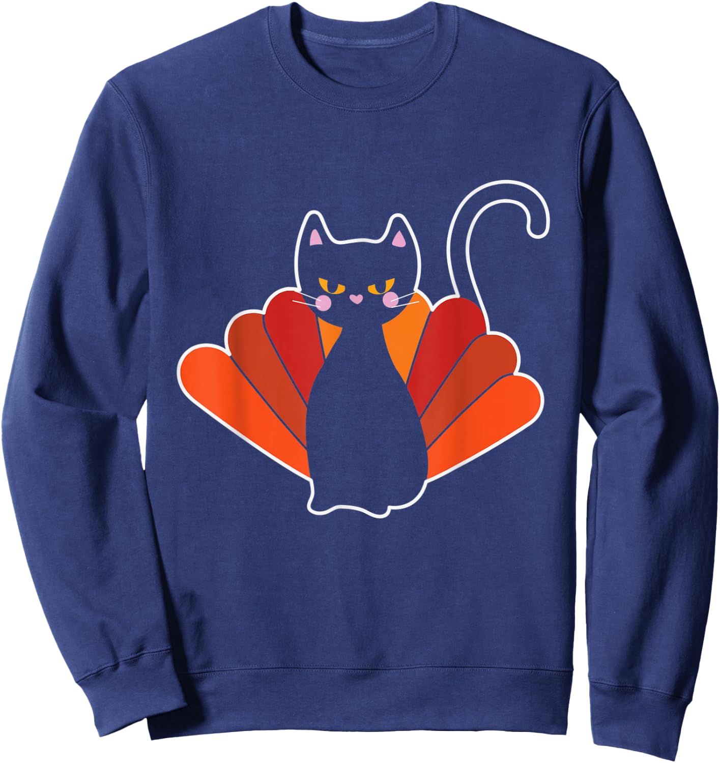 Thanksgiving Turkey Cat Kitten Thankful Sweatshirt - Sweatshirt | Navy