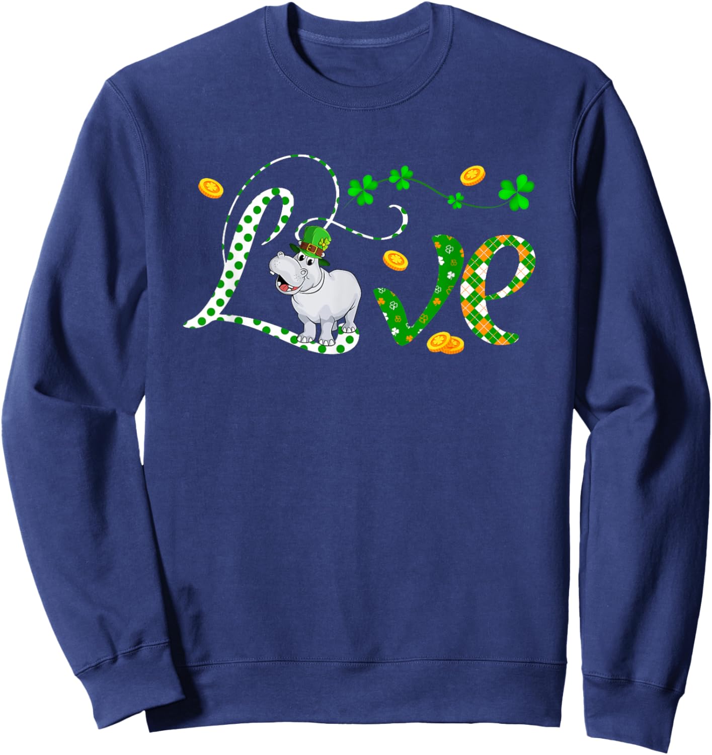 LOVE St. Patrick's Day Hippo Costume Clovers Lover Kids Sweatshirt - Sweatshirt | Navy