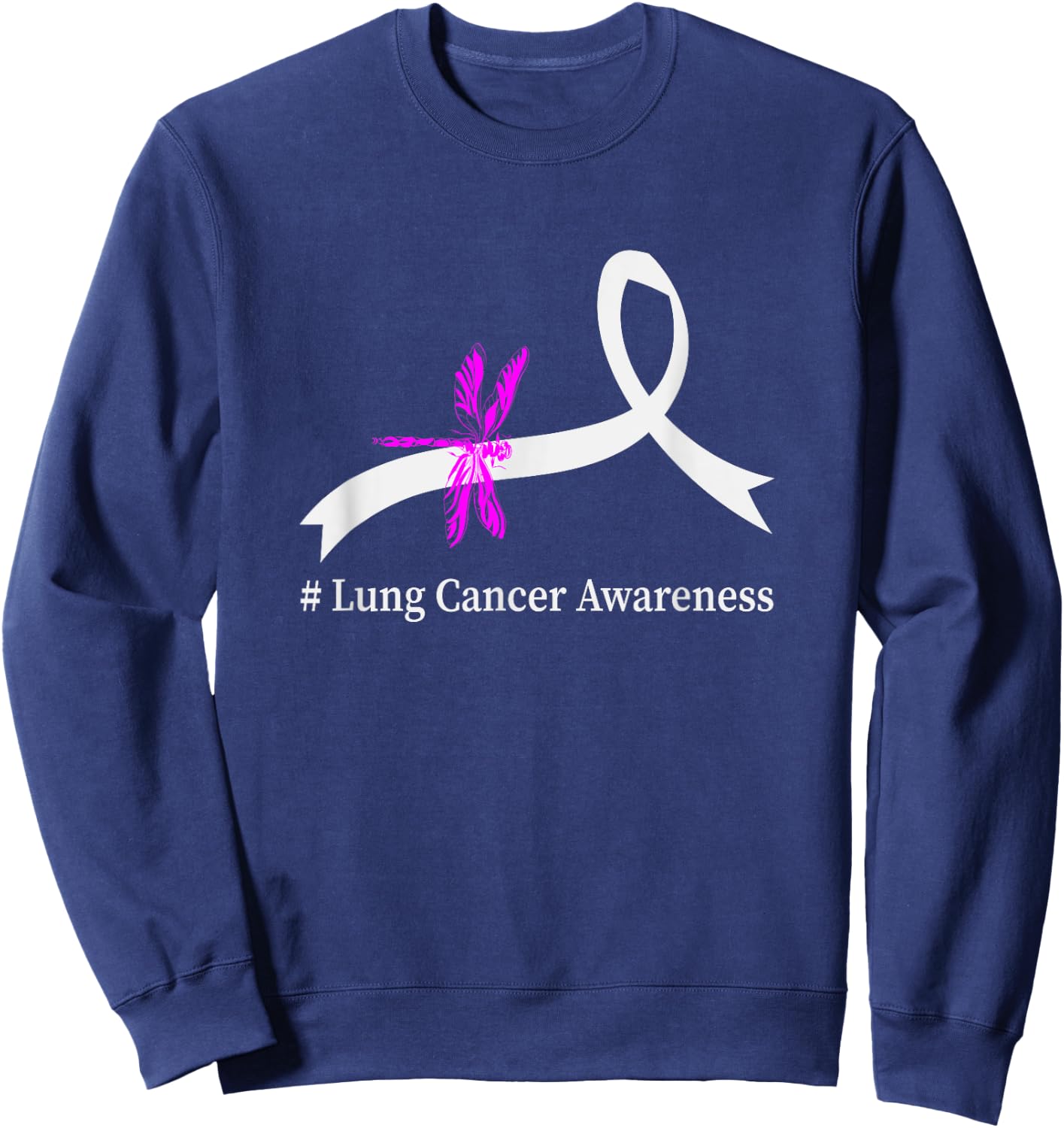 White Ribbon Gift Lung Cancer Awareness -Adults Black Modern Awareness Sweatshirt - Sweatshirt | Navy