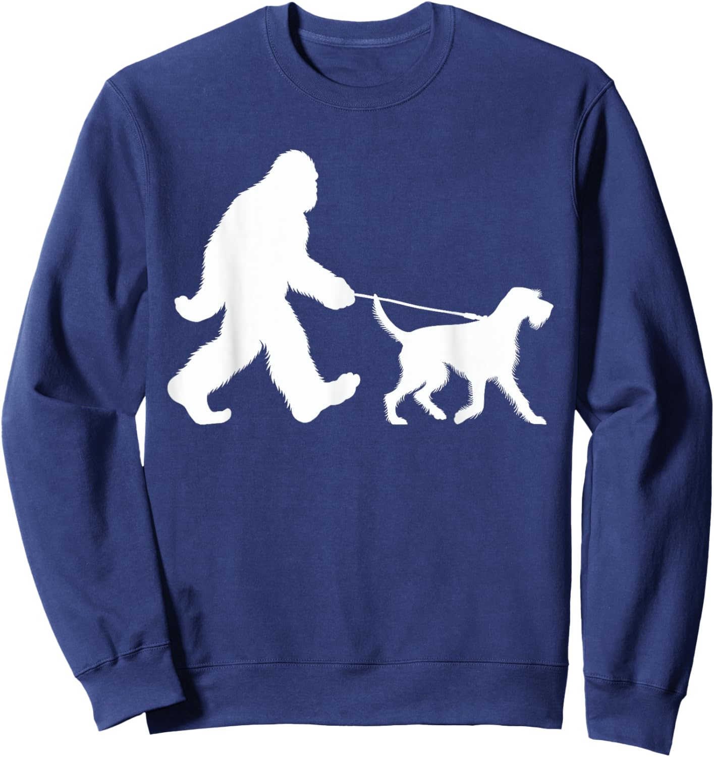 Bigfoot Walking a Dog Funny German Wirehaired Pointer Lovers Sweatshirt - Sweatshirt | Navy