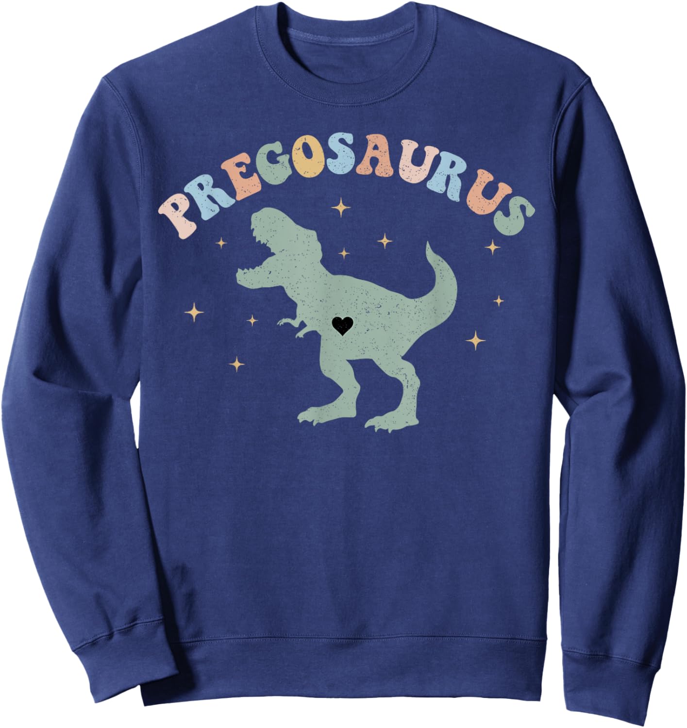 Retro Pregosaurus Pregnant Dinosaur Pregnancy Announcement Sweatshirt - Sweatshirt | Navy