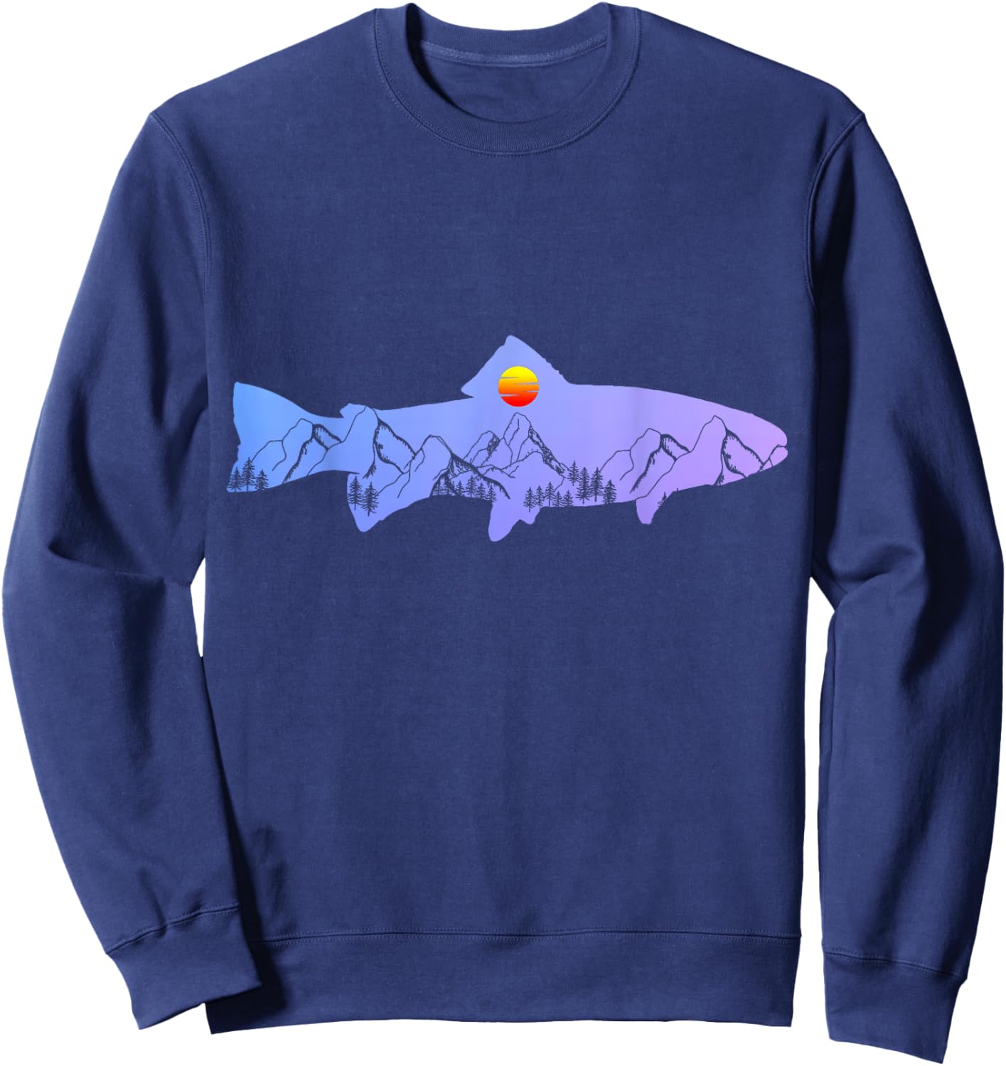 Fly Fishing Trout Fisherman Vintage Mountains Nature Sweatshirt - Sweatshirt | Navy