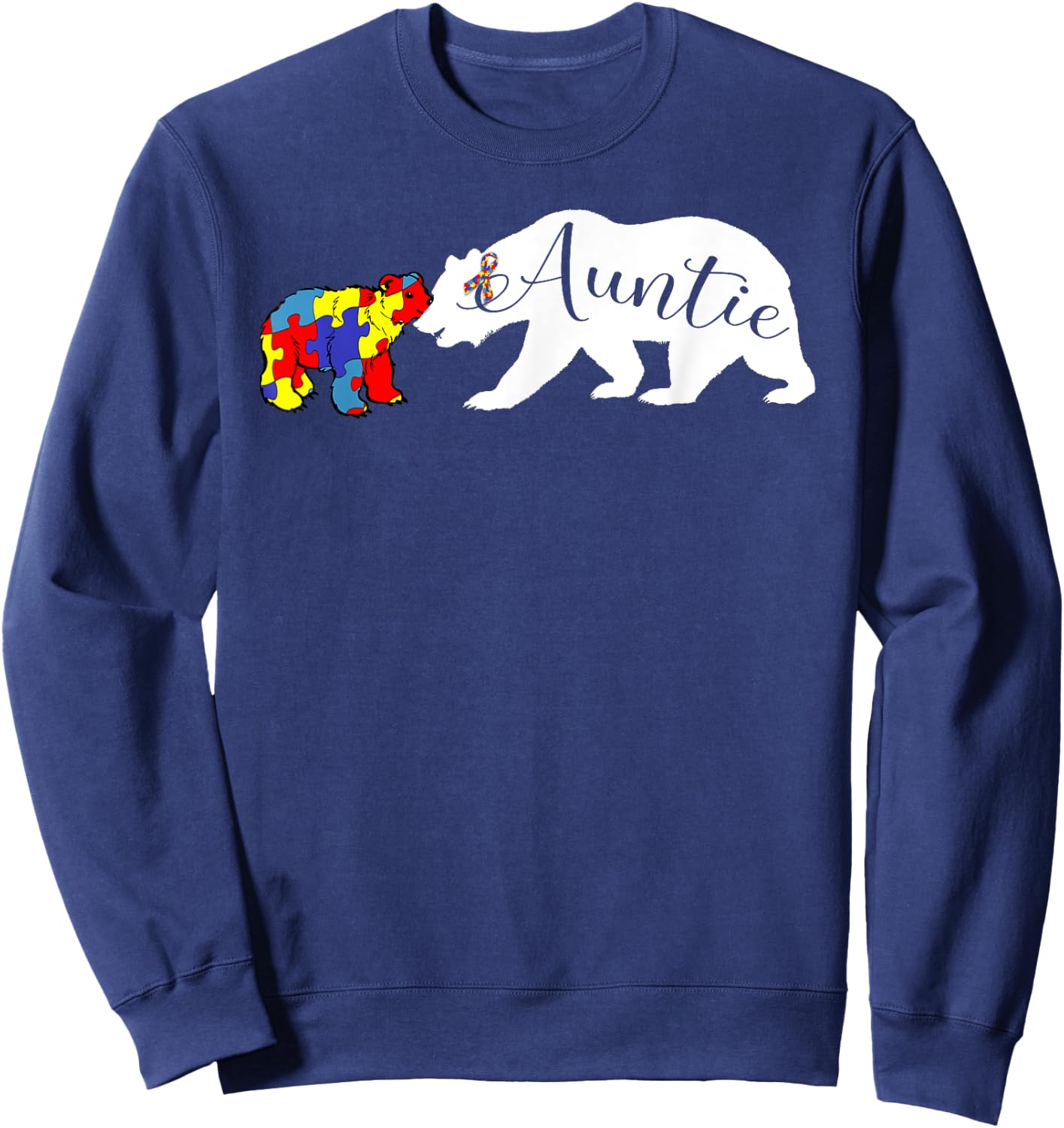 Auntie Bear Autism Awareness Aunt Women Gift Sweatshirt - Sweatshirt | Navy