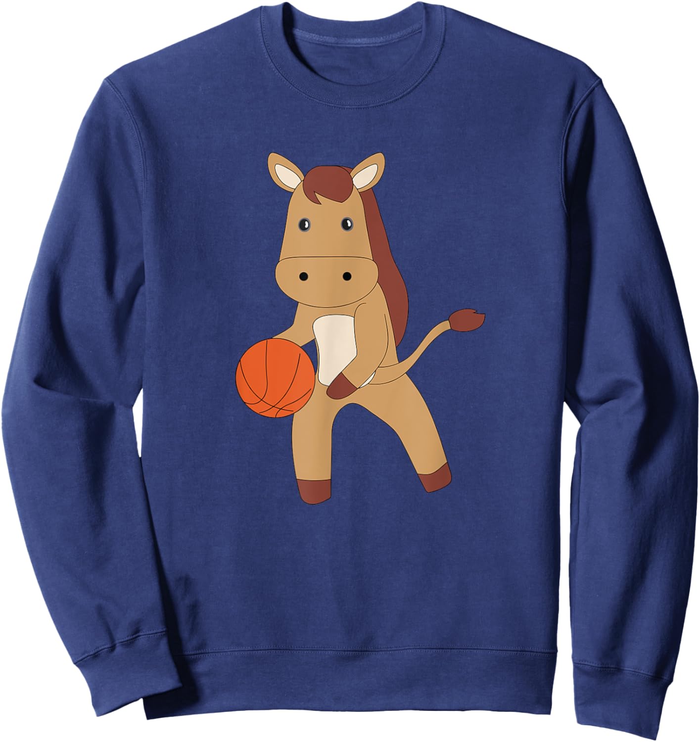Horse Playing Basketball Cute Pony Basketball Player Sweatshirt - Sweatshirt | Navy