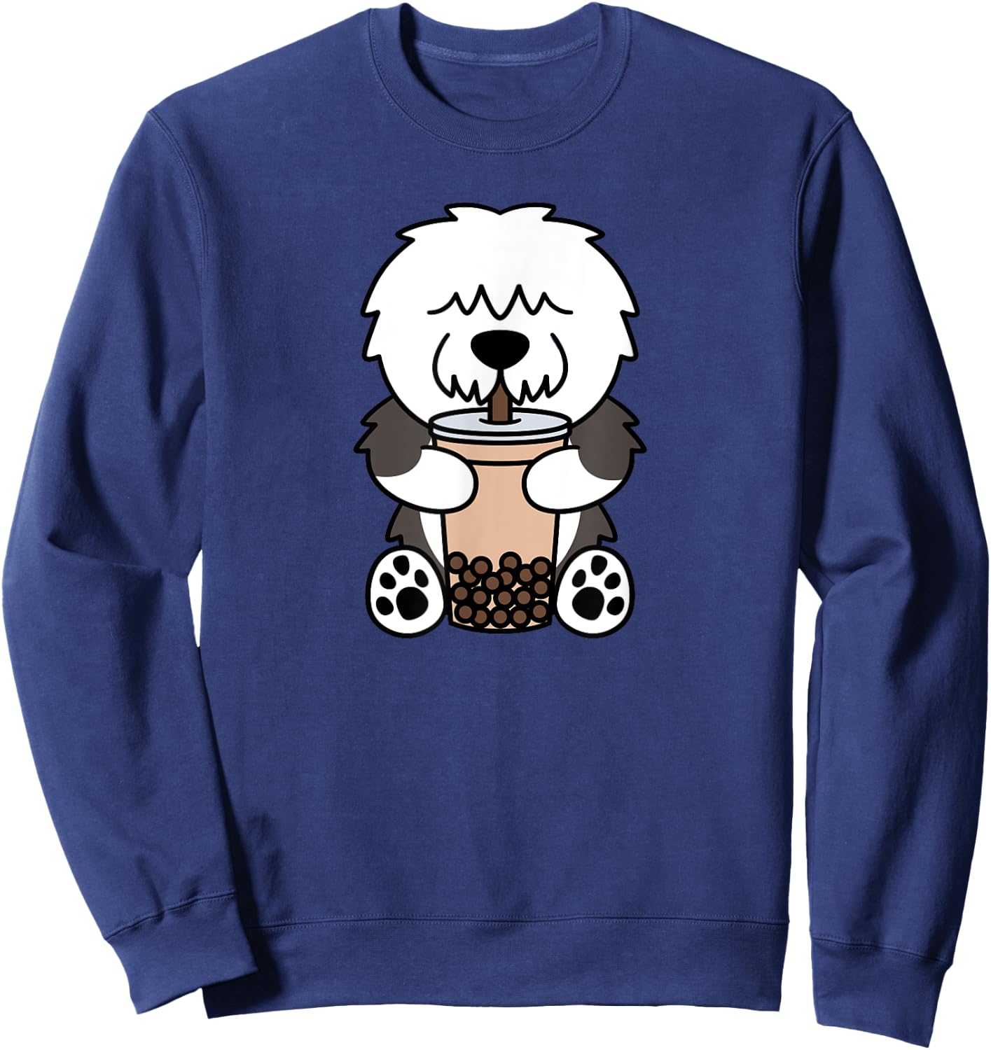 Boba Bubble Milk Tea Old English Sheepdog Dog Sweatshirt - Sweatshirt | Navy