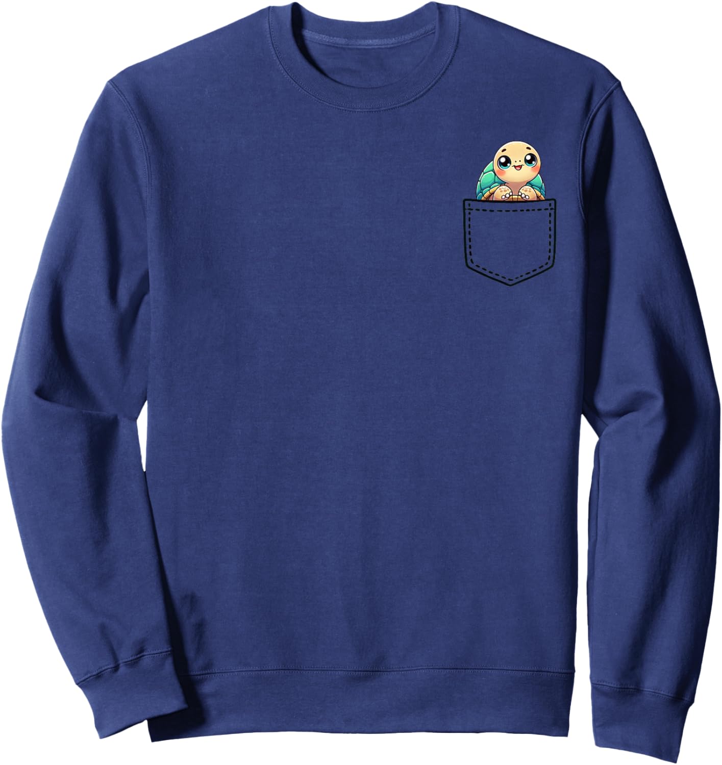 Cute Turtle Pocket Kawaii Animal Lover Graphic Art Sweatshirt - Sweatshirt | Navy