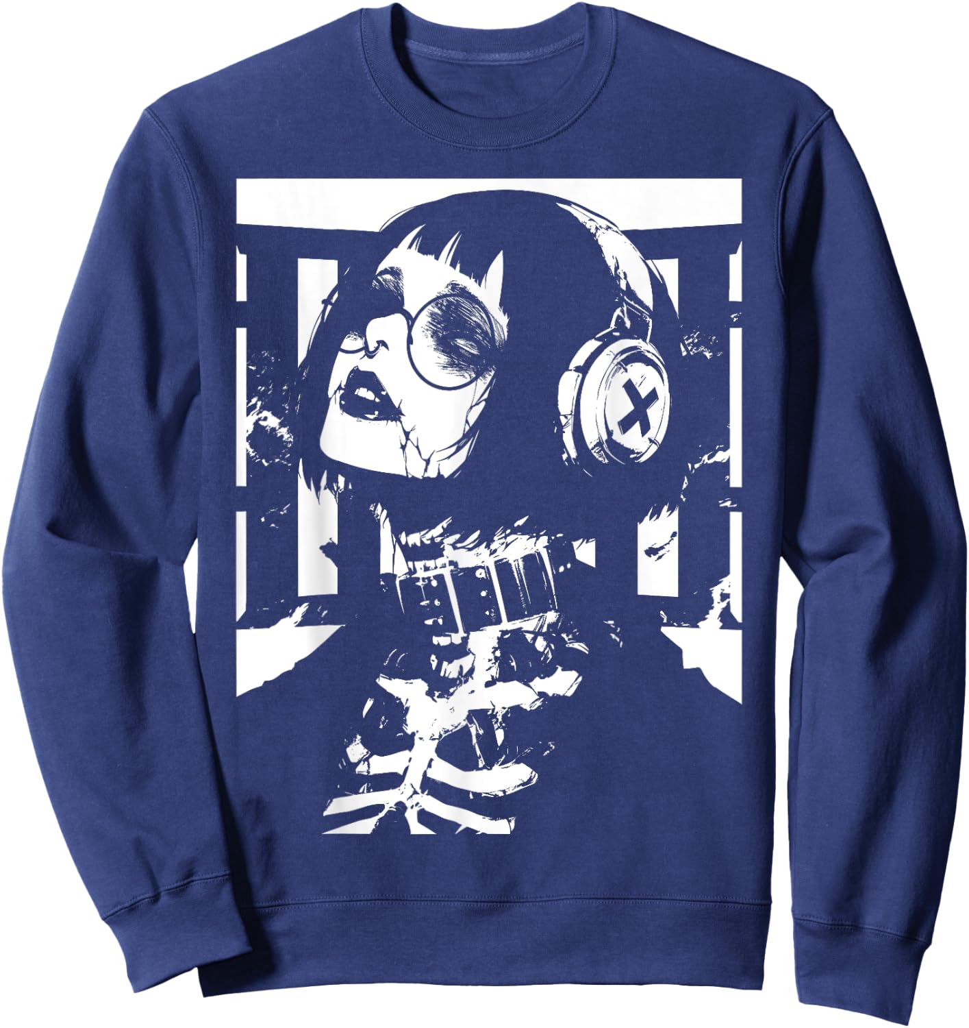 Horror Techwear Ghoul Girl Cybergoth Gothic Anime Manga Sweatshirt - Sweatshirt | Navy