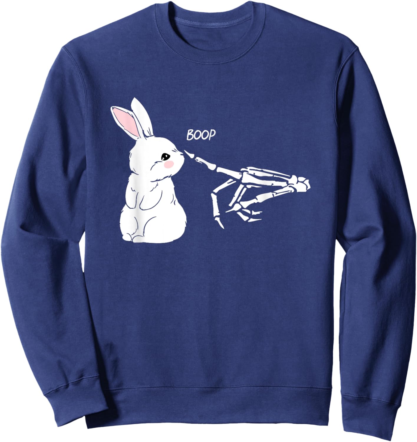 Skeleton Hand Boop Bunny Rabbit Funny Easter Day Sweatshirt - Sweatshirt | Navy