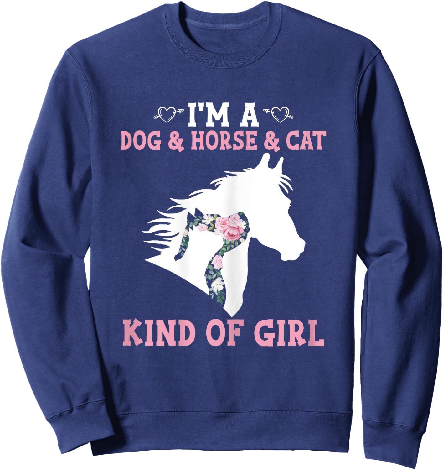 Dy Dog Horse Cat Floral Silhouette Animal Lover Girl Gift Sweatshirt - Sweatshirt | Navy