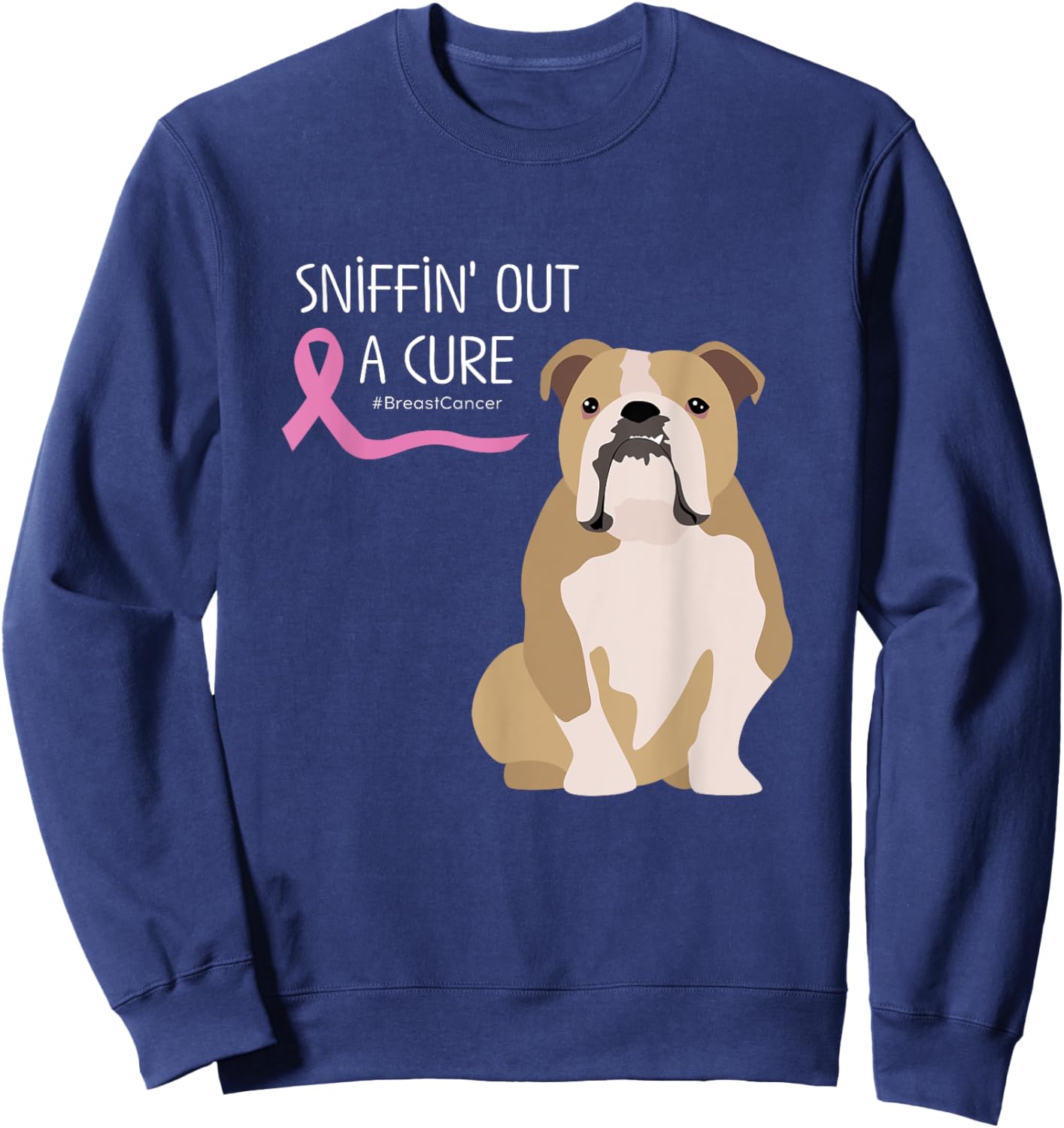 English Bulldog Dog Lover Breast Cancer Awareness Sweatshirt - Sweatshirt | Navy