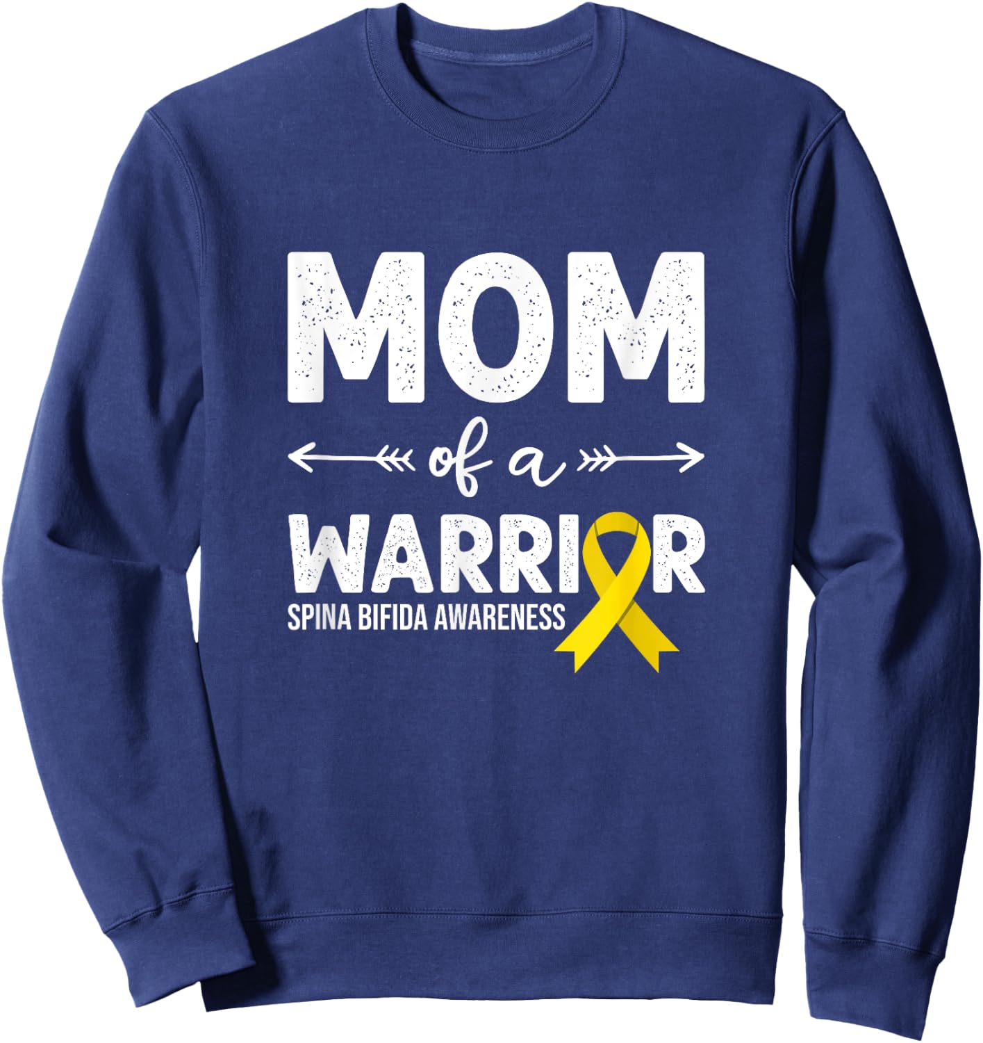 Mom Of A Warrior, Yellow Ribbon Spina Bifida Awareness Sweatshirt - Sweatshirt | Navy