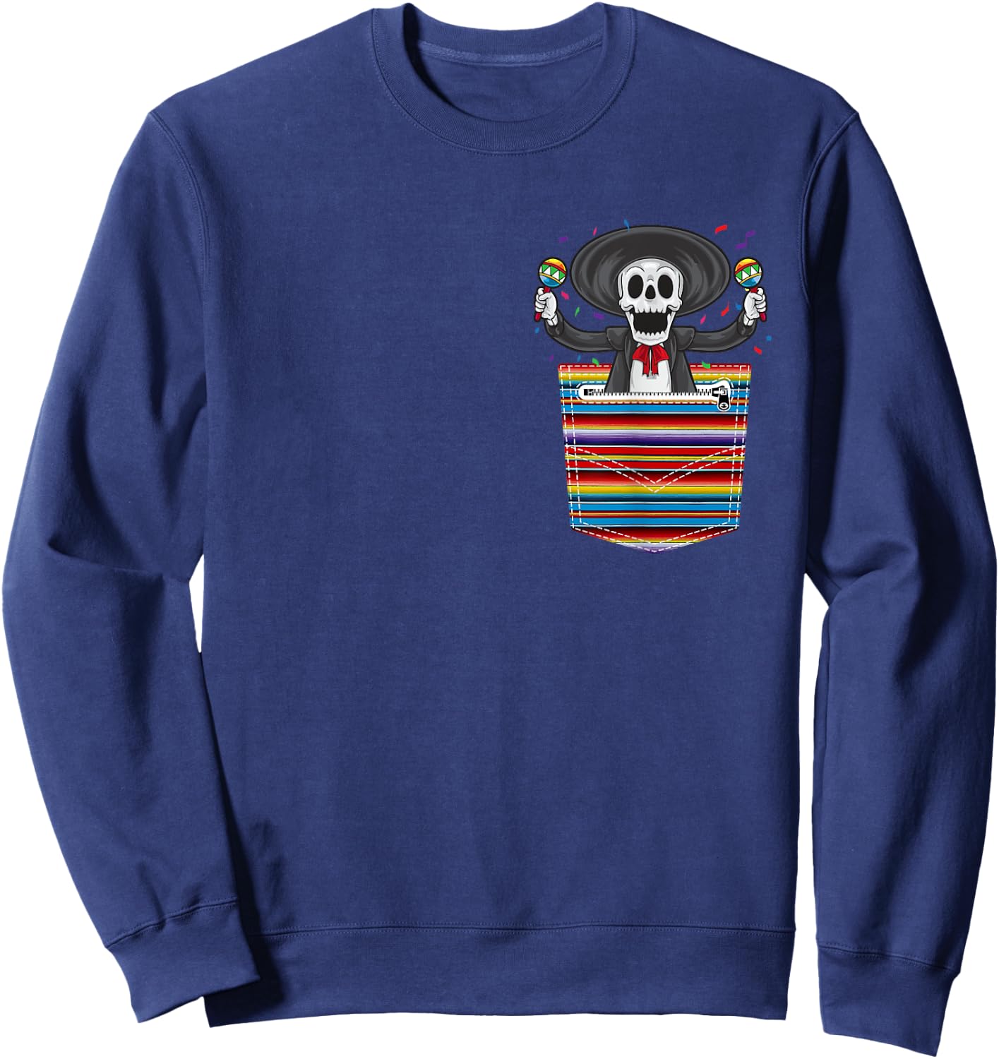 Cinco De Mayo 2021 Calaca Blanket Pocket Serape Mexican Sweatshirt - Sweatshirt | Navy
