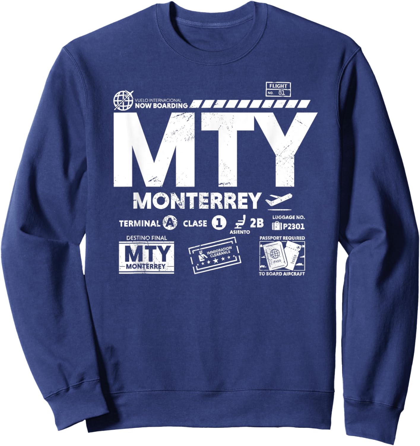Vintage Monterrey MTY Airport Code Travel Day Retro Tag MX Sweatshirt - Sweatshirt | Navy