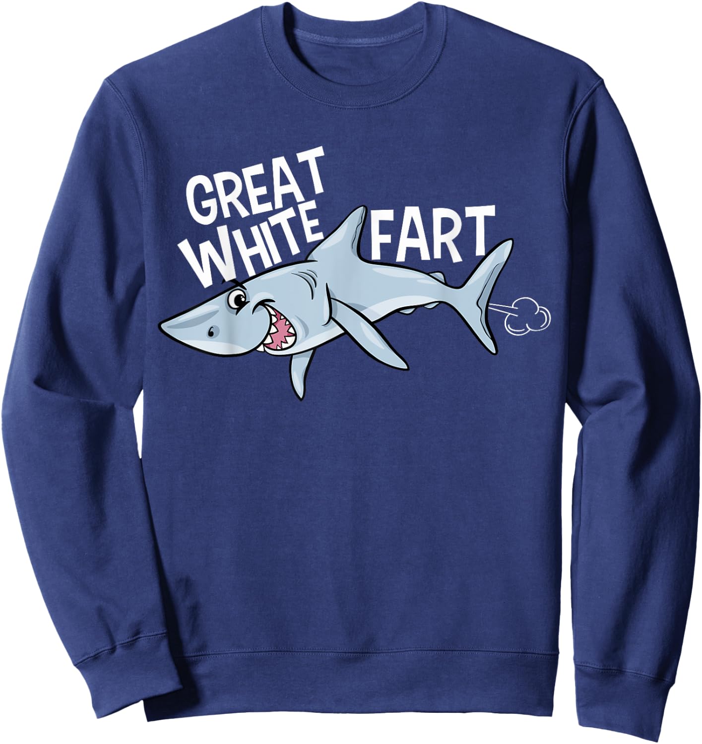 Great White Fart Grinning Shark - Funny Boys Farting Sweatshirt - Sweatshirt | Navy
