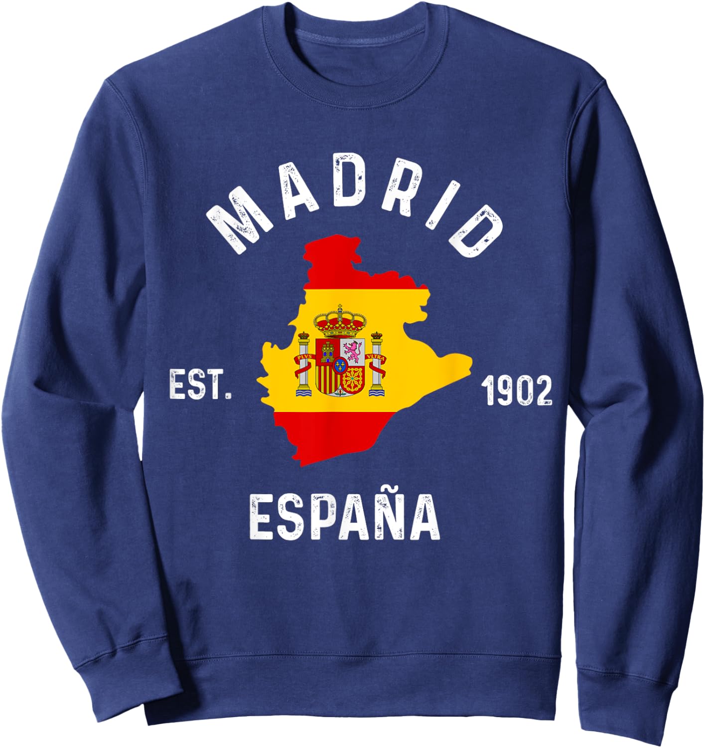 Madrid Espana Spain Est. Souvenir Flag Map Vacation Sweatshirt - Sweatshirt | Navy
