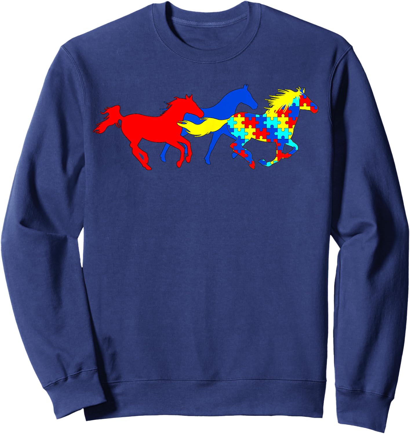 Autism Awareness Various Horses Sweatshirt - Sweatshirt | Navy