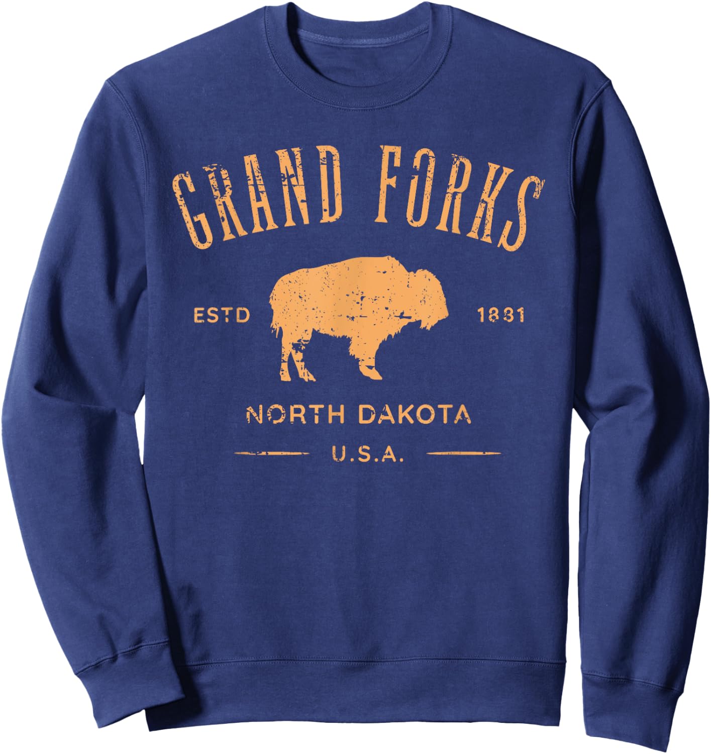 Grand Forks North Dakota Souvenir Distressed Style Design Sweatshirt - Sweatshirt | Navy