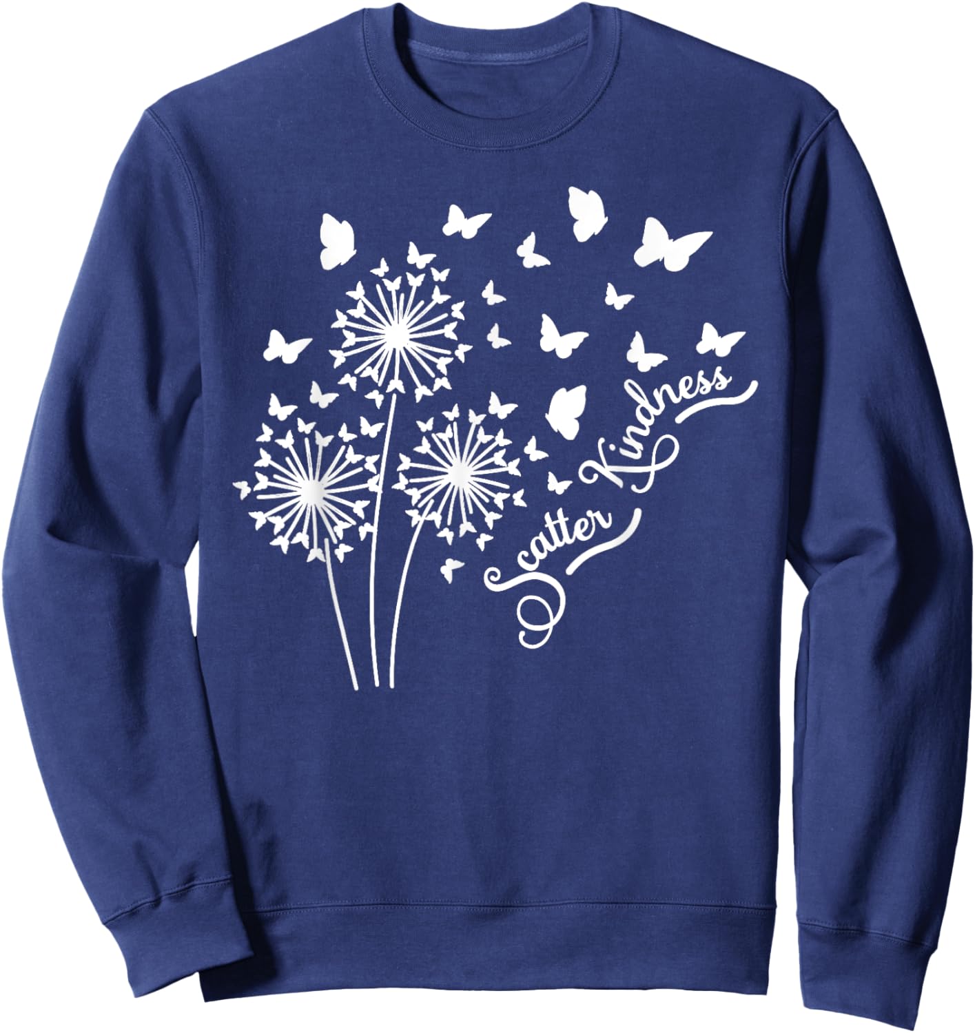 Botanical Scatter Kindness Windflower Butterfly Dandelion Sweatshirt - Sweatshirt | Navy