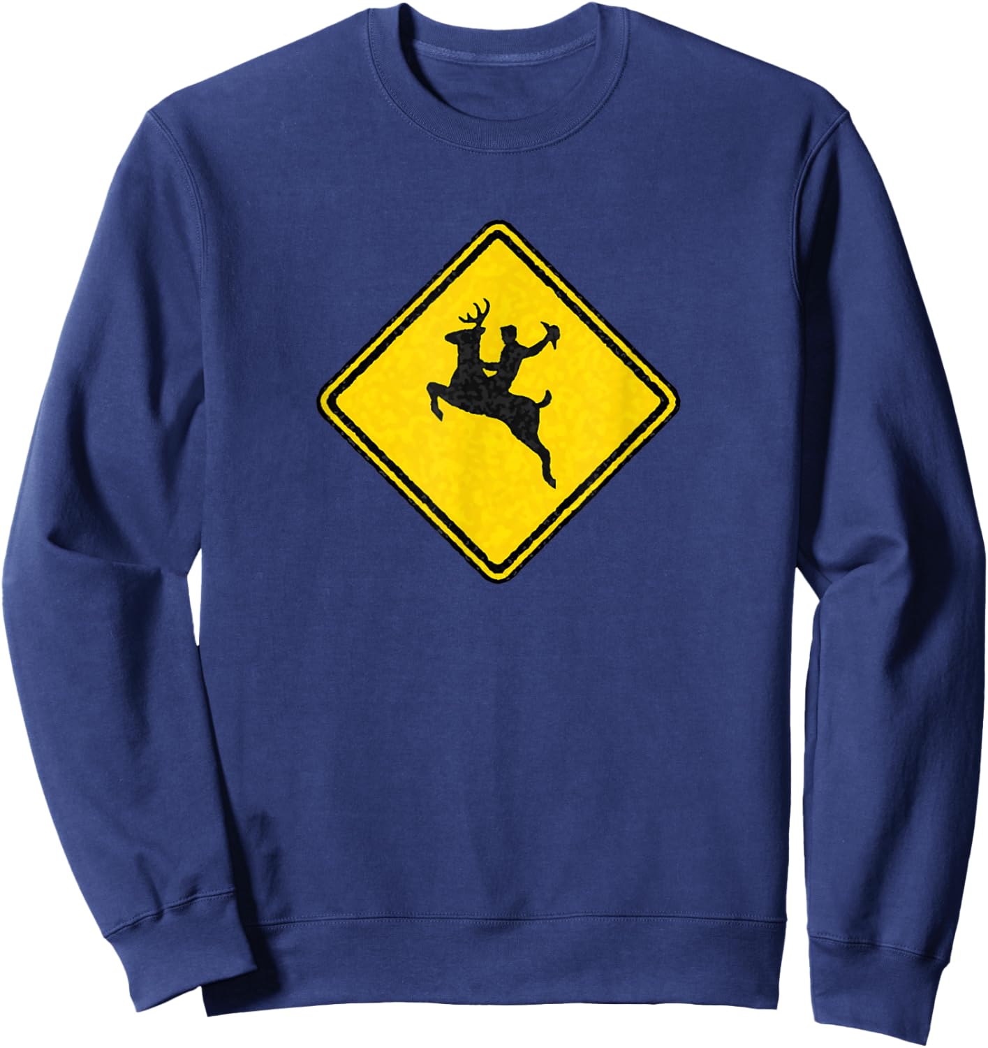 Bucking Deer Crossing Road Sign with Cowboy for Rodeo Fans Sweatshirt - Sweatshirt | Navy
