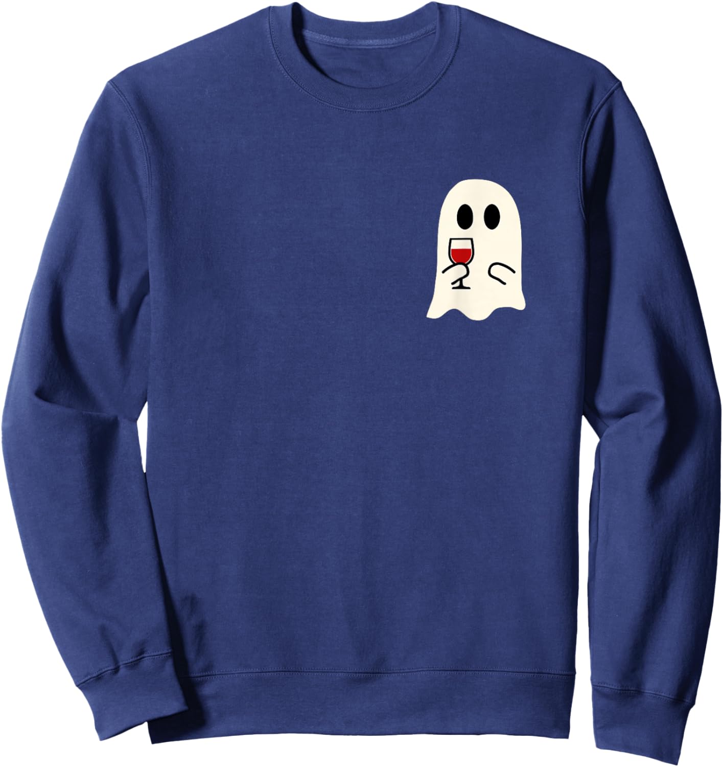 Cute Little Ghost Red Wine Glass Halloween Sweatshirt - Sweatshirt | Navy
